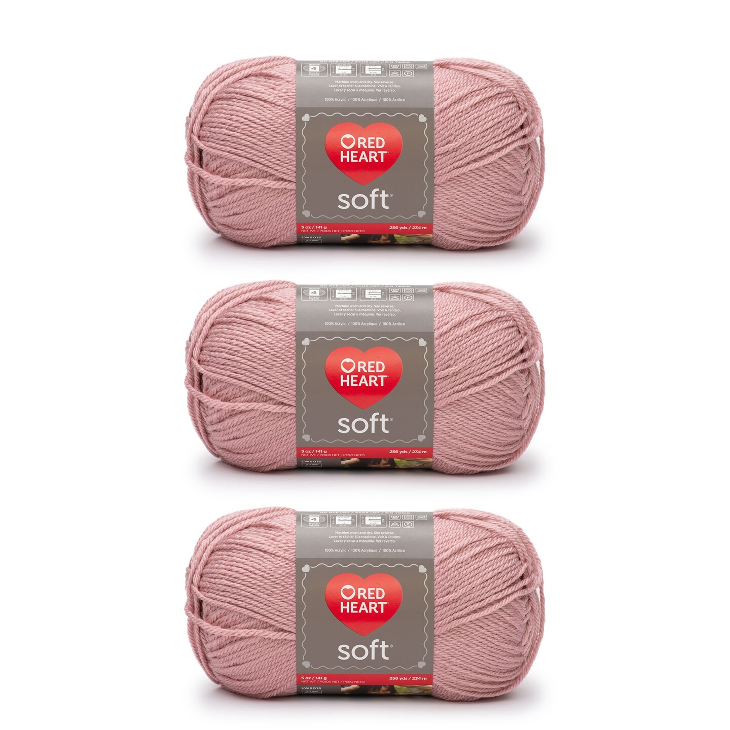 Red Heart Soft Rose Blush Yarn - 3 Pack of 141g/5oz - Acrylic - 4 Medium  (Worsted) - 256 Yards - Knitting/Crochet