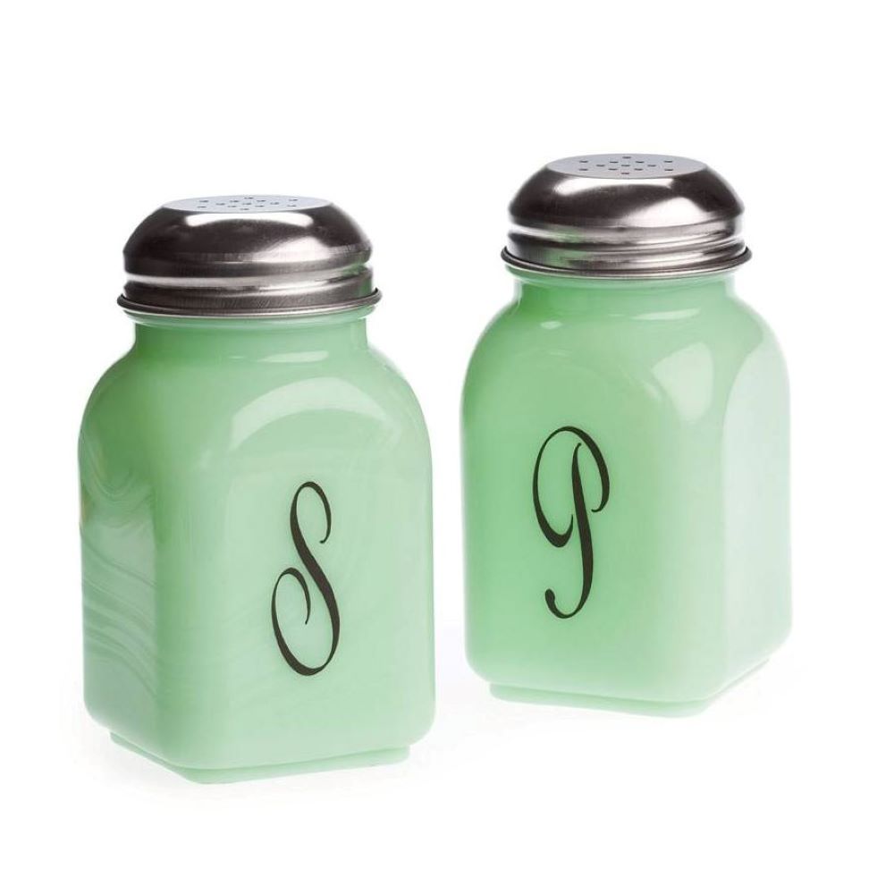 Mosser Glass Jadeite Monogram Salt &#x26; Pepper Shaker Set