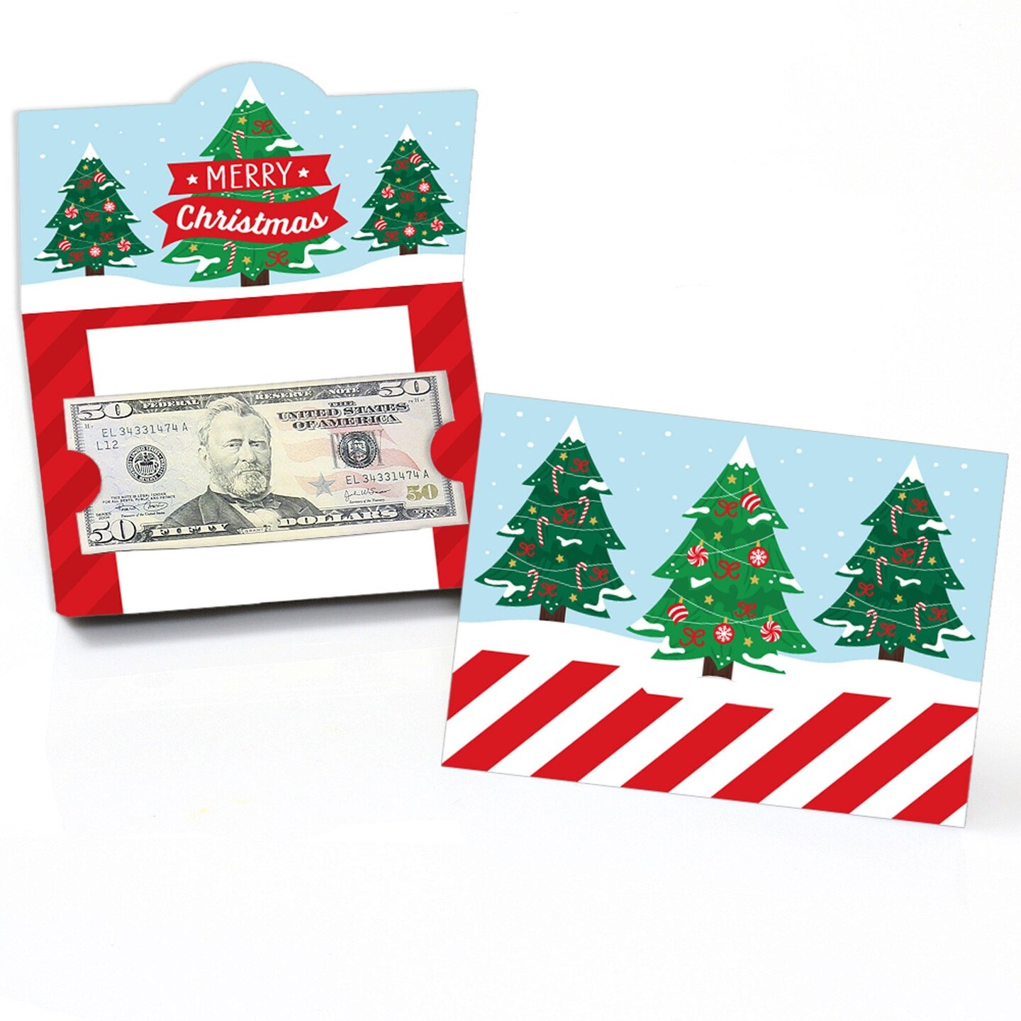 Big Dot of Happiness Snowy Christmas Trees - Classic Holiday Party Money and Gift Card Holders - Set of 8