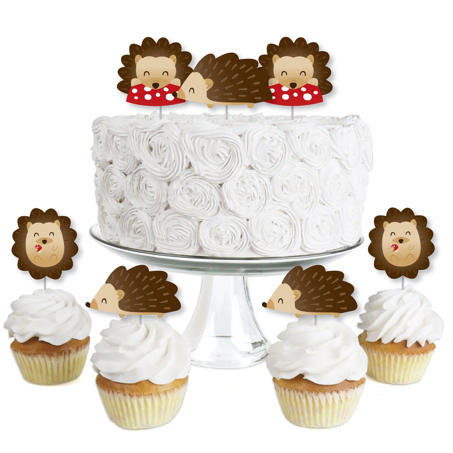 Big Dot of Happiness Forest Hedgehogs - Dessert Cupcake Toppers - Woodland Birthday Party or Baby Shower Clear Treat Picks - Set of 24