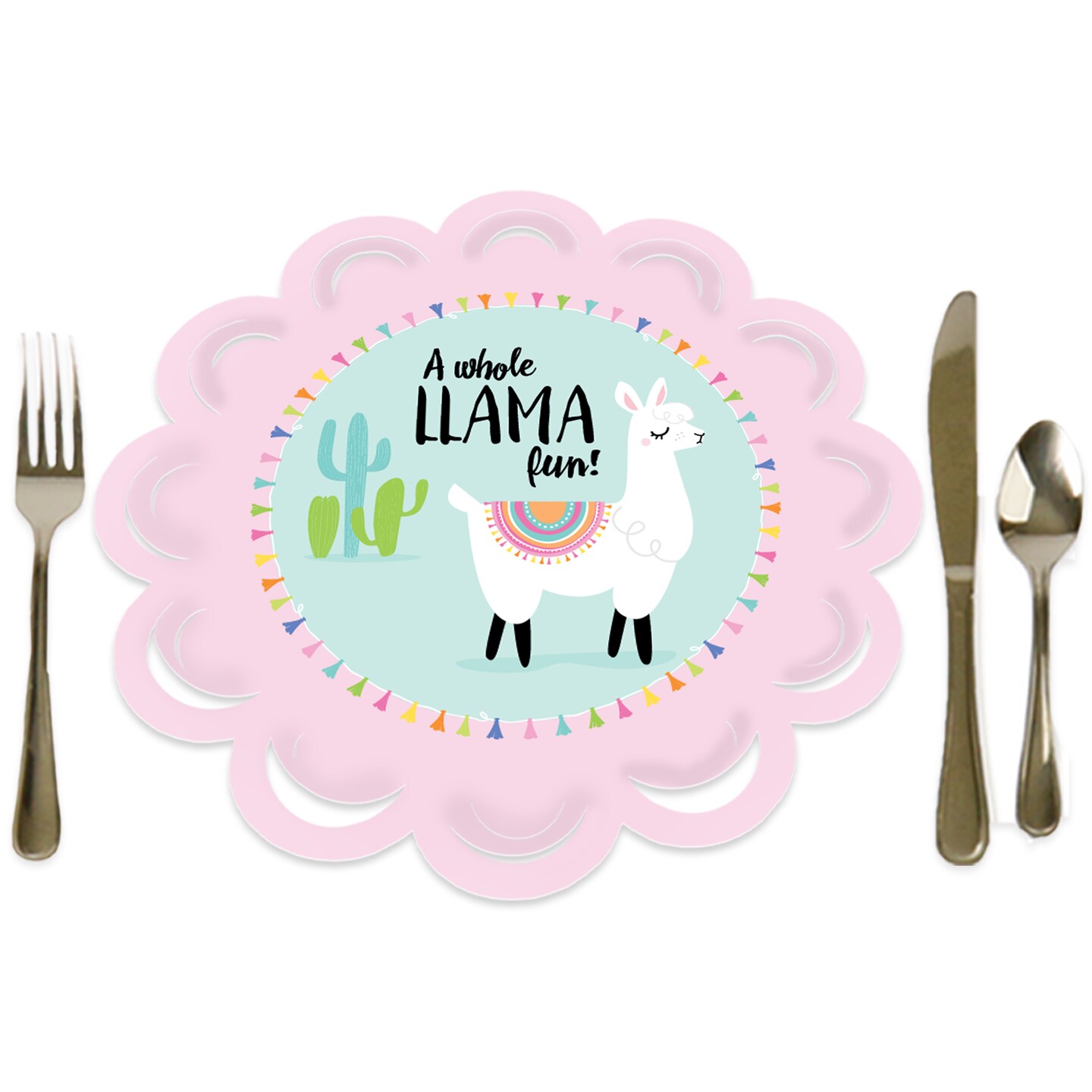 Big Dot of Happiness Whole Llama Fun - Llama Fiesta Baby Shower or Birthday Party Round Table Decorations - Paper Chargers - Place Setting For 12