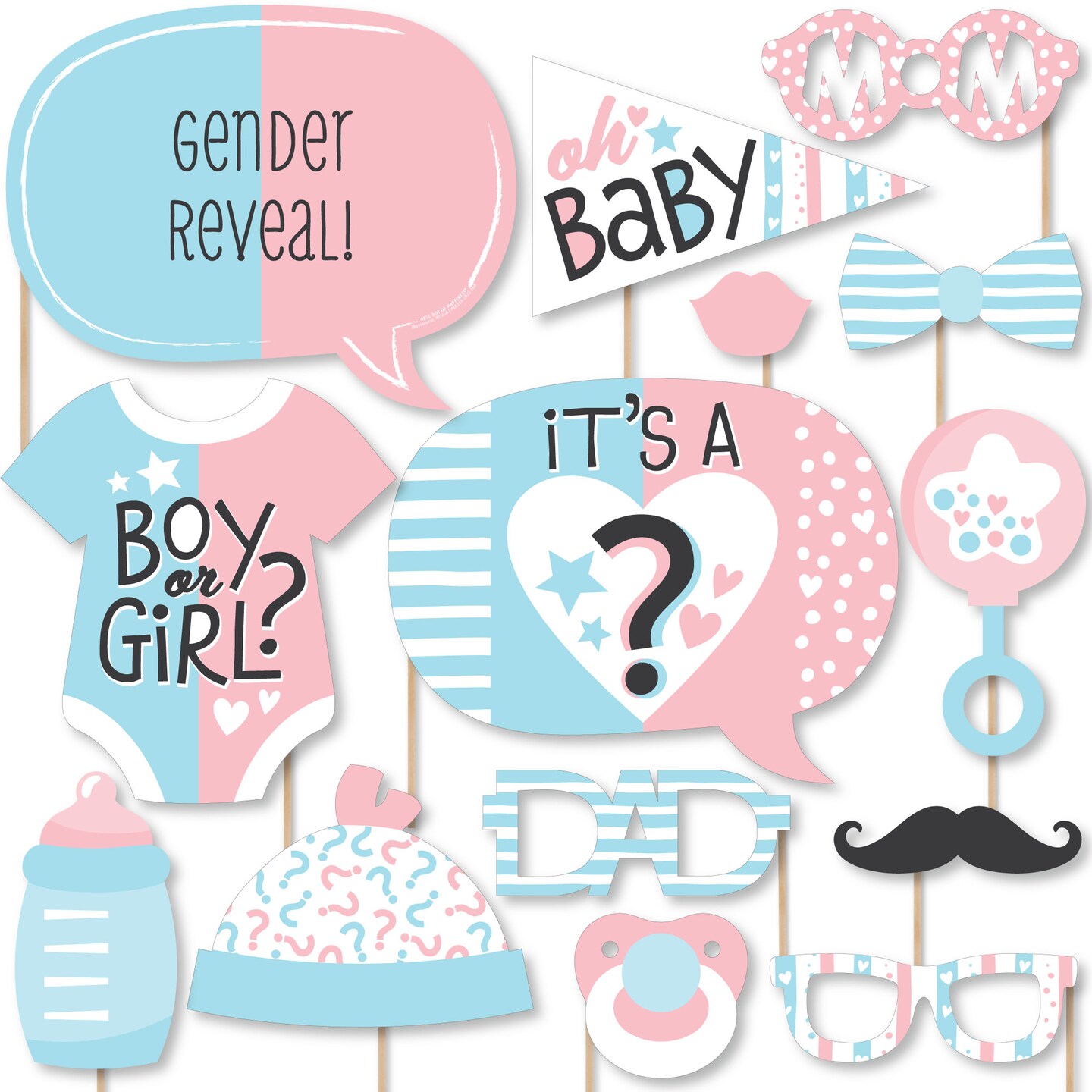 Big Dot of Happiness Baby Gender Reveal - Team Boy or Girl Party Photo Booth Props Kit - 20 Count