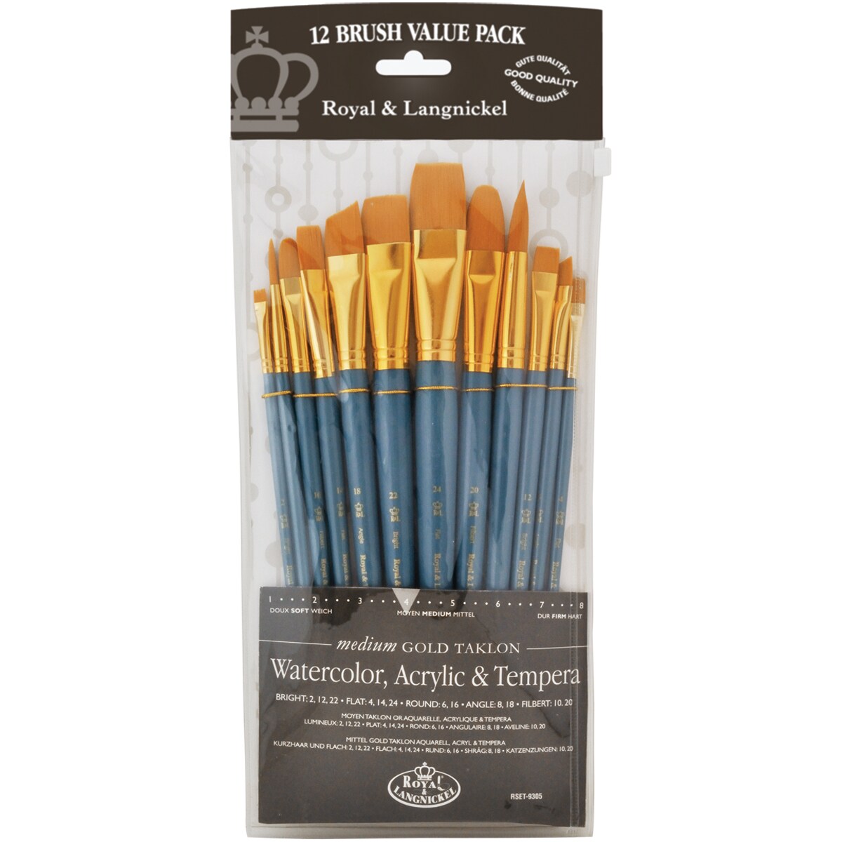 Royal & Langnickel(R) Gold Taklon Flat Value Pack Brush Set-12/Pkg