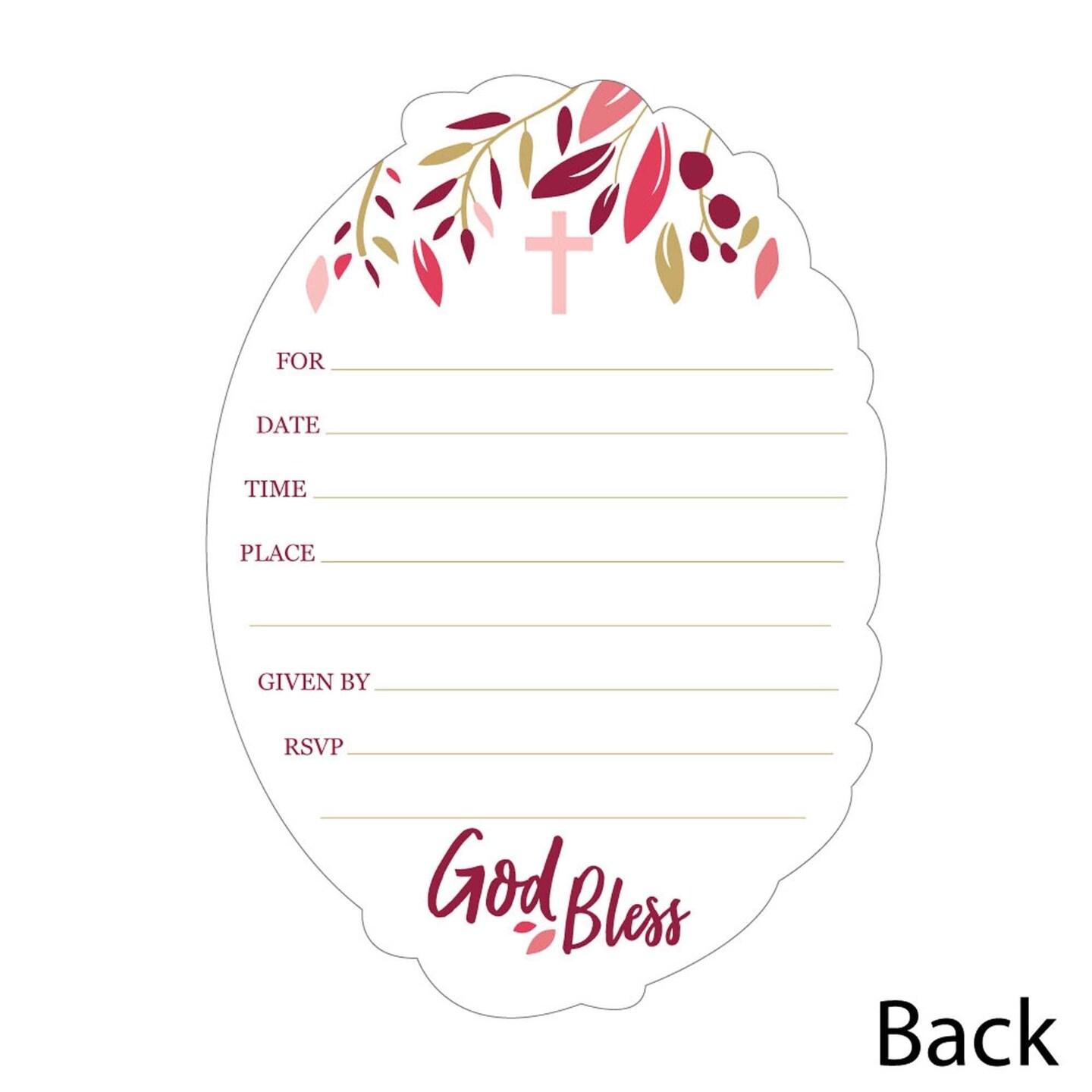 Big Dot of Happiness Baptism Pink Elegant Cross - Shaped Fill-in Invitations - Girl Religious Party Invitation Cards with Envelopes - Set of 12