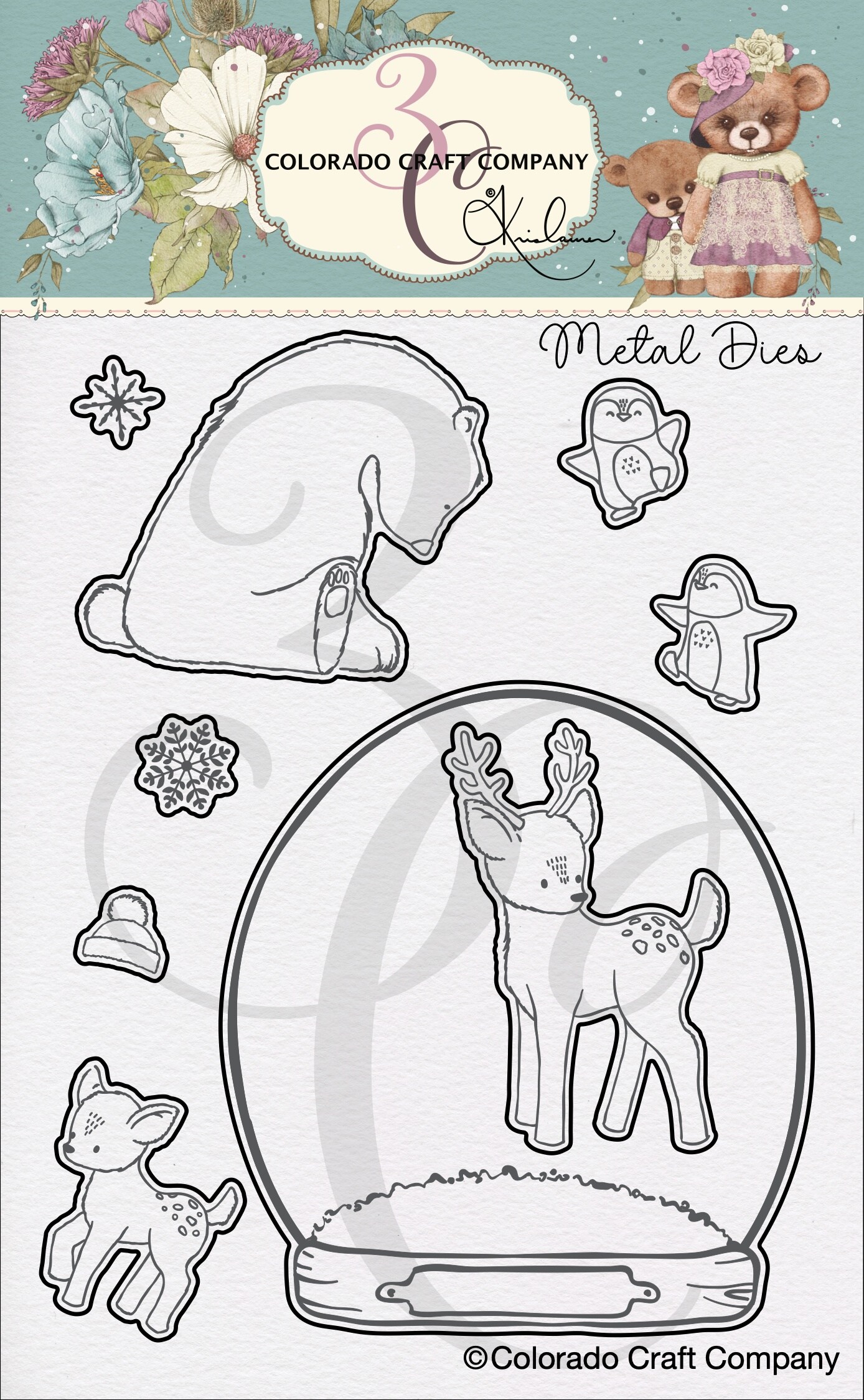 Colorado Craft Company Metal Die Set-Snow Globe Bear-By Kris Lauren