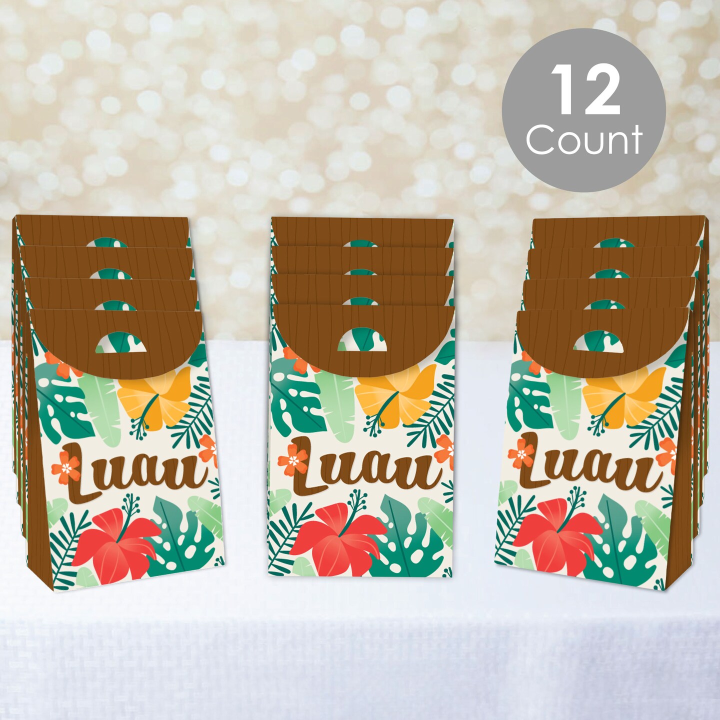 Big Dot of Happiness Tropical Luau - Hawaiian Beach Gift Favor Bags - Party Goodie Boxes - Set of 12