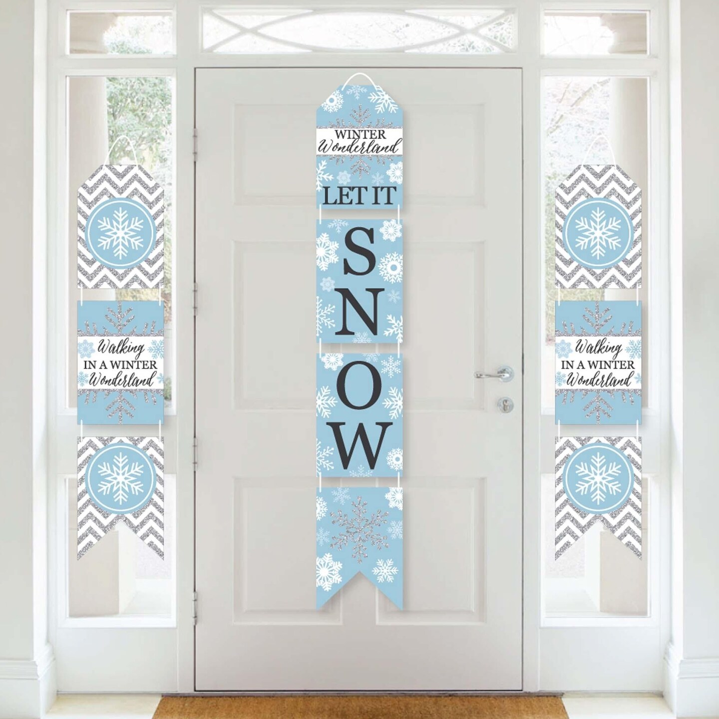 Big Dot of Happiness Winter Wonderland - Hanging Vertical Paper Door Banners - Snowflake Holiday Party &#x26; Winter Wedding Wall Kit - Indoor Door Decor