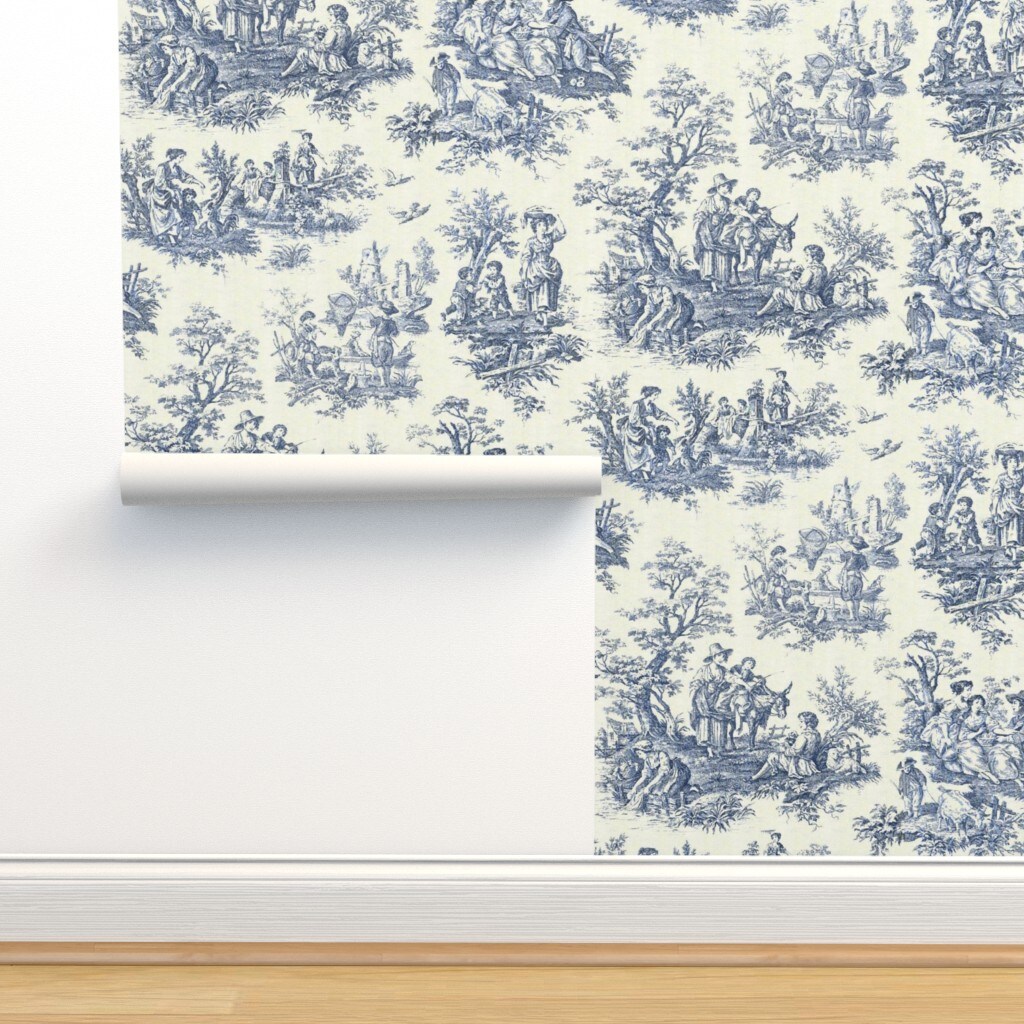 Victorian Style Toile De Jouy Winter Season Outdoor Nature Vintage Custom Pre-pasted Wallpaper by Spoonflower Pre-Pasted Wallpaper 2FT Wide