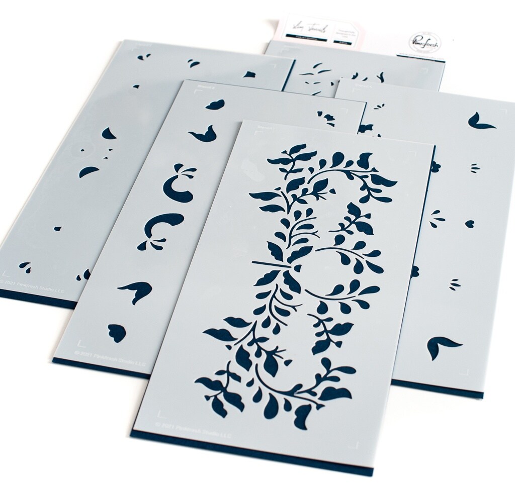 Pinkfresh Studio Slimline Stencils 4&#x22;X9&#x22; 5/Pkg-Folk Art Layering