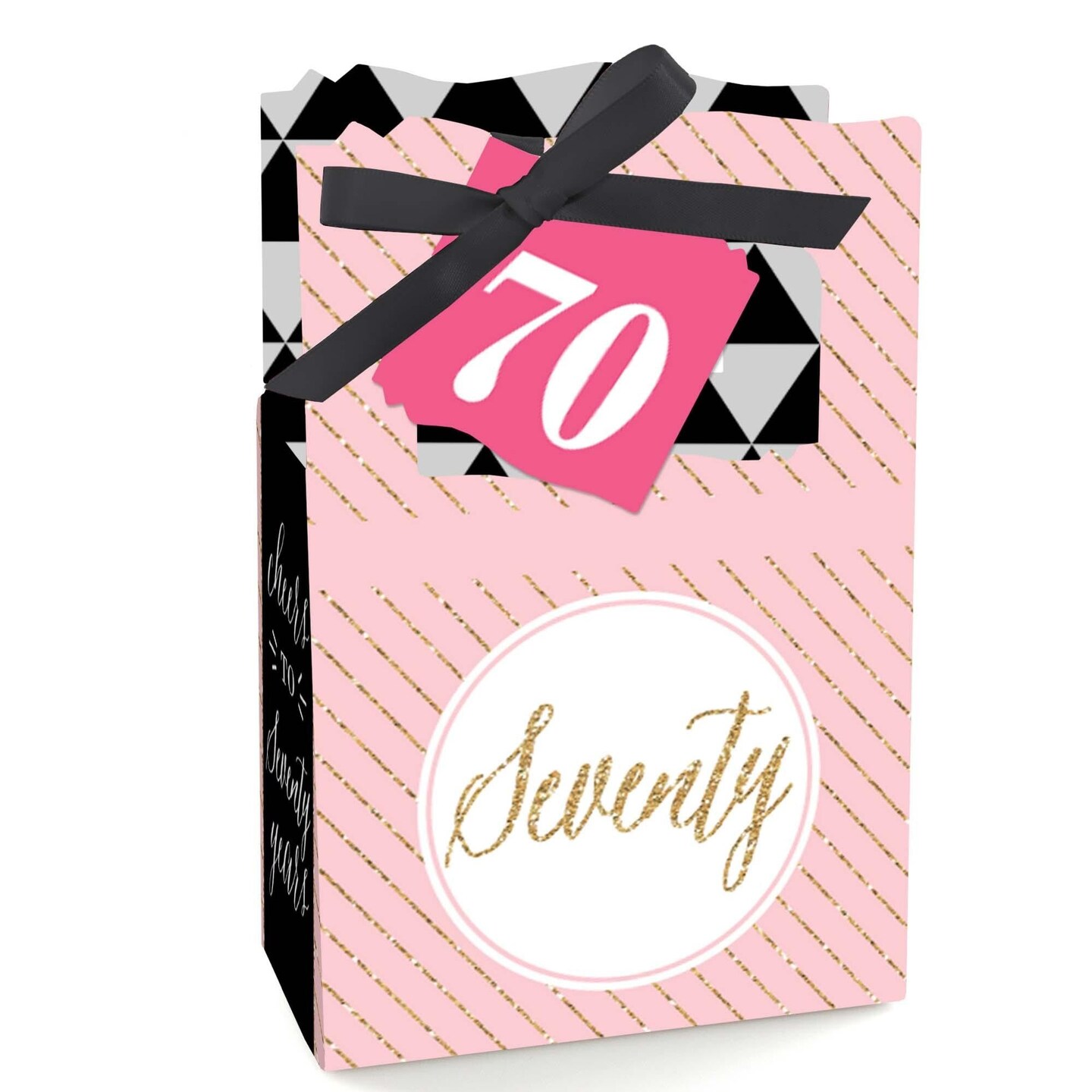 Big Dot of Happiness Chic 70th Birthday - Pink, Black and Gold - Party Favor Boxes - Set of 12