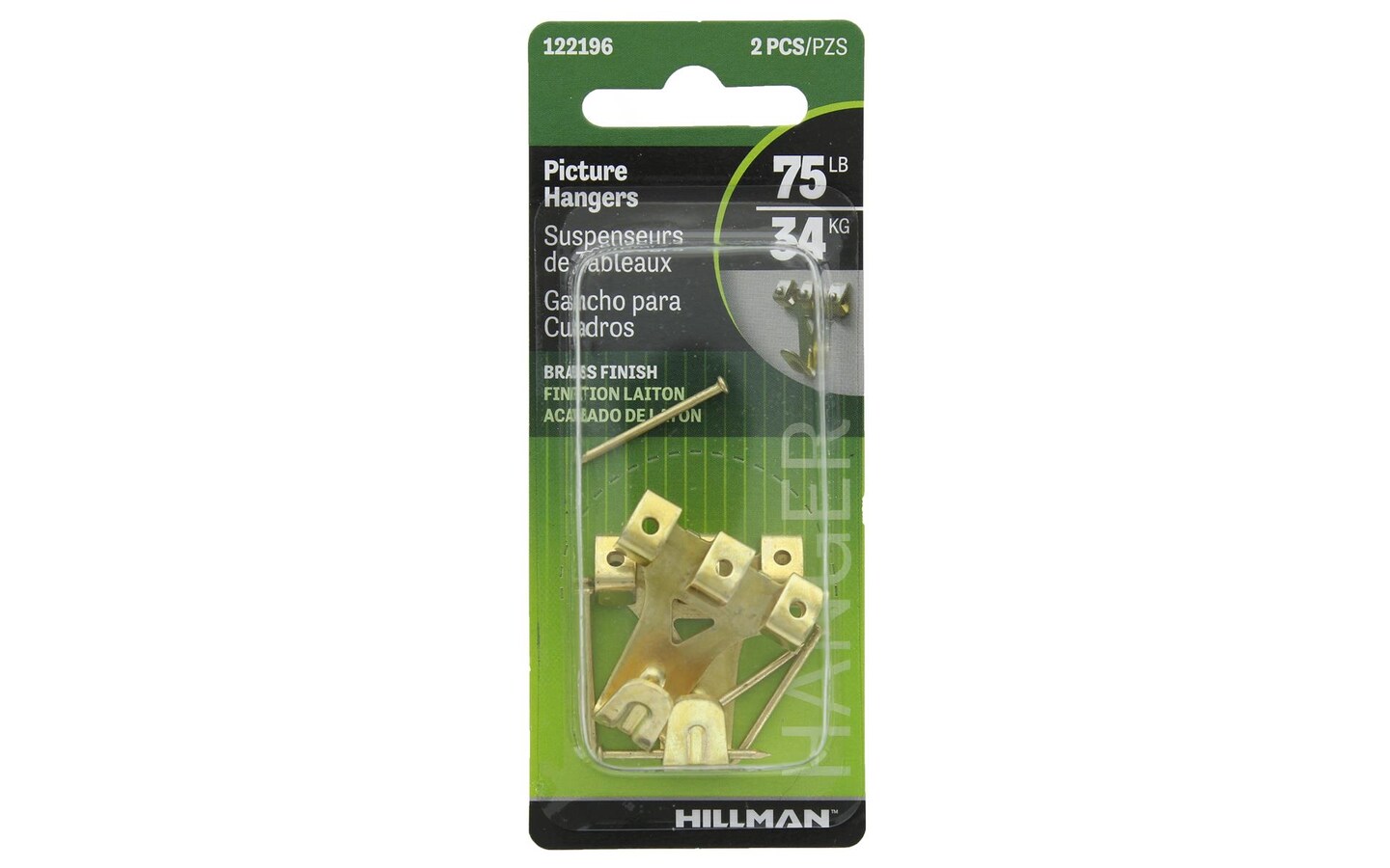 Hillman Pro Picture Hanger 75lb Brass 2pc