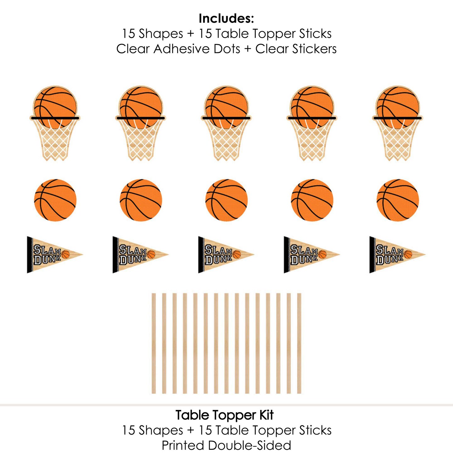 Big Dot of Happiness Nothin&#x27; but Net - Basketball - Baby Shower or Birthday Party Centerpiece Sticks - Table Toppers - Set of 15