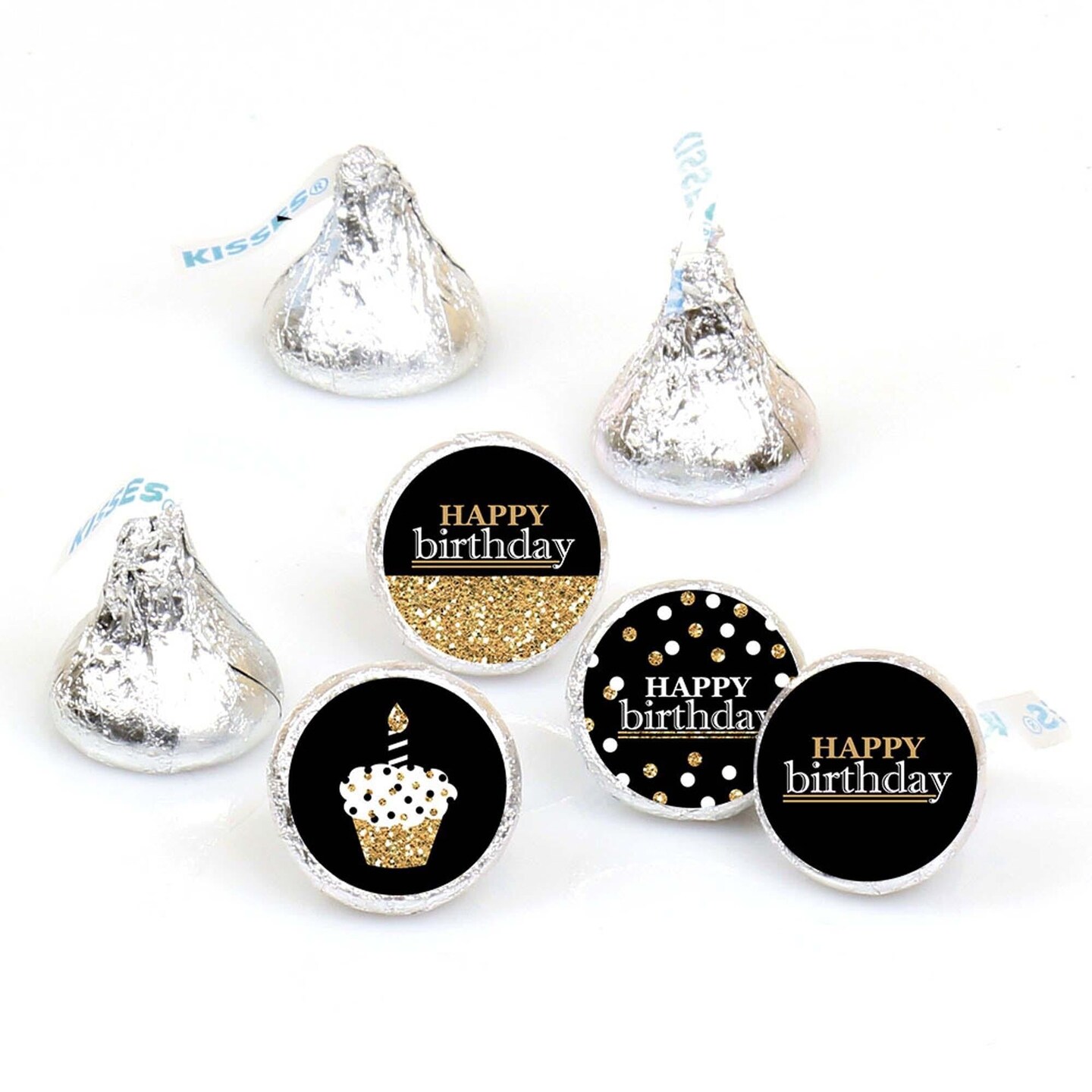 Big Dot of Happiness Adult Happy Birthday - Gold - Round Candy Sticker Party Favors - Labels Fits Chocolate Candy (1 sheet of 108)