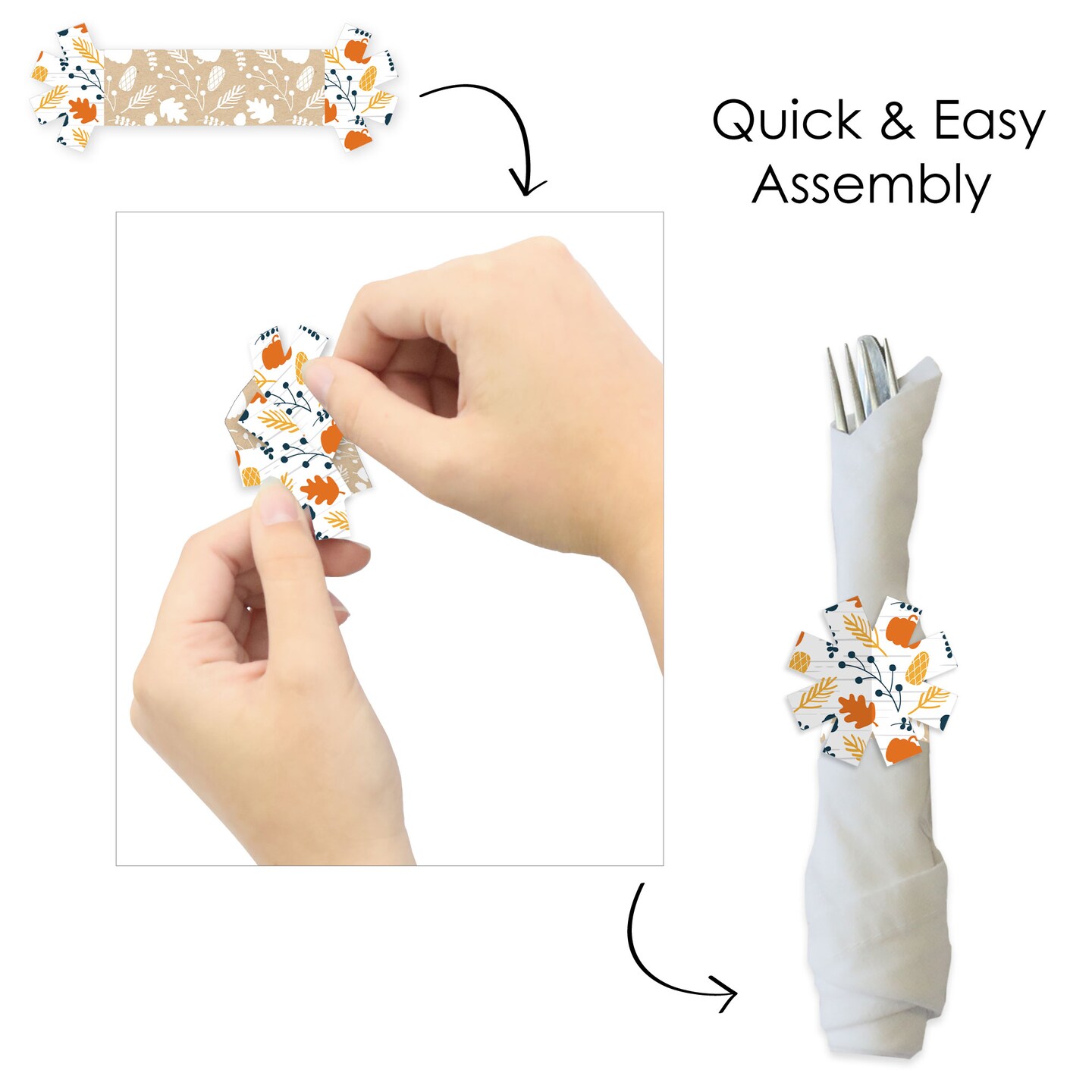 Big Dot of Happiness Happy Thanksgiving - Fall Harvest Party Paper Napkin Holder - Napkin Rings - Set of 24