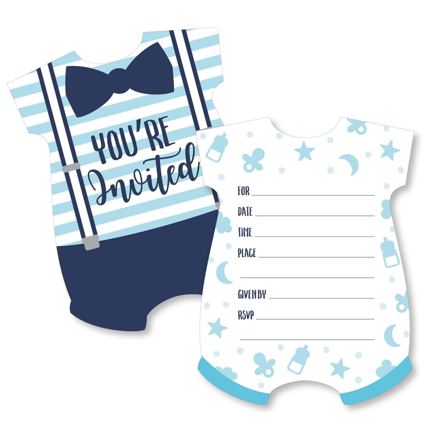 Big Dot of Happiness It&#x27;s a Boy - Shaped Fill-in Invitations - Blue Baby Shower Invitation Cards with Envelopes - Set of 12