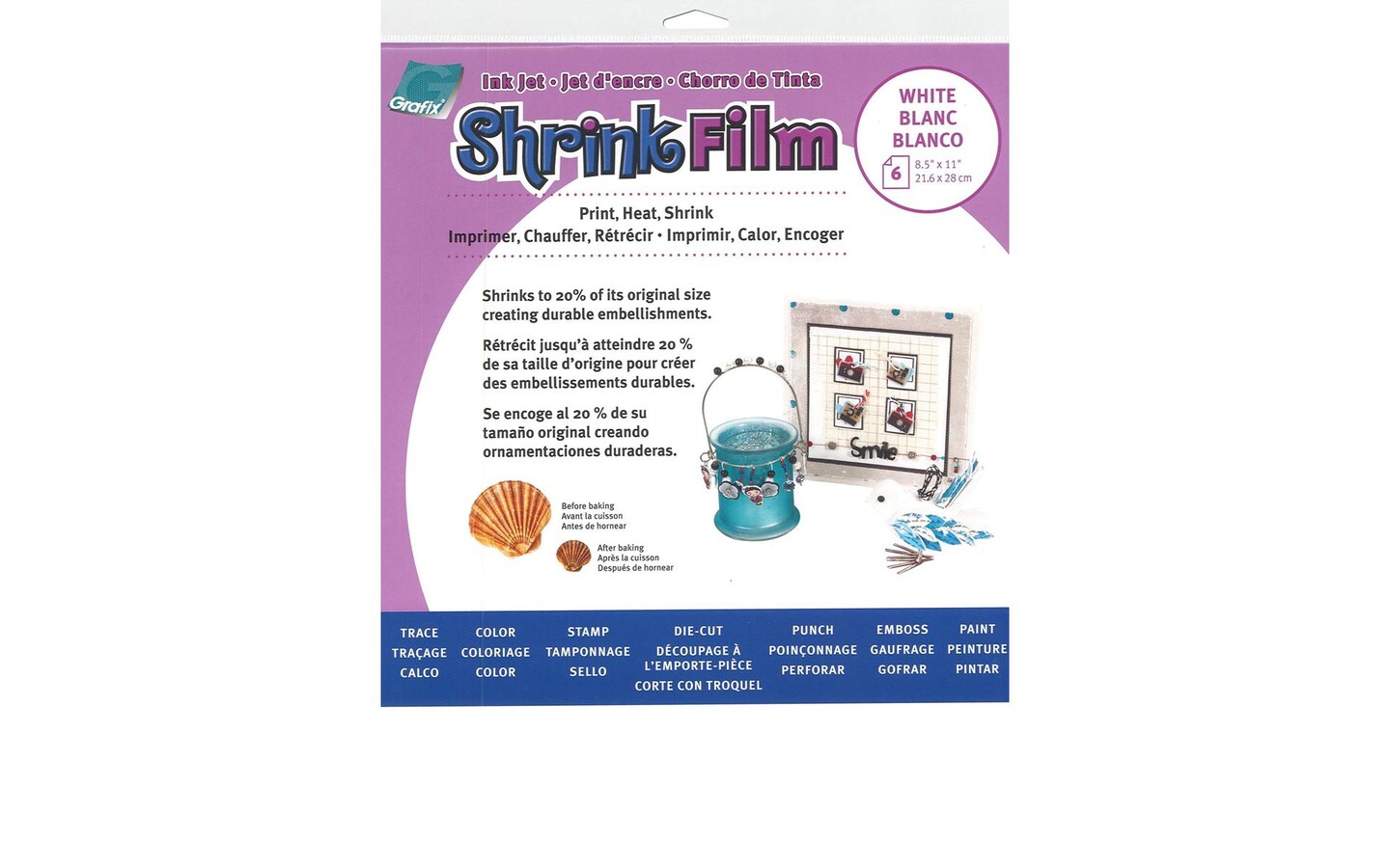 Grafix Shrink Film 8.5x11&#x22; Ink Jet 6pc White