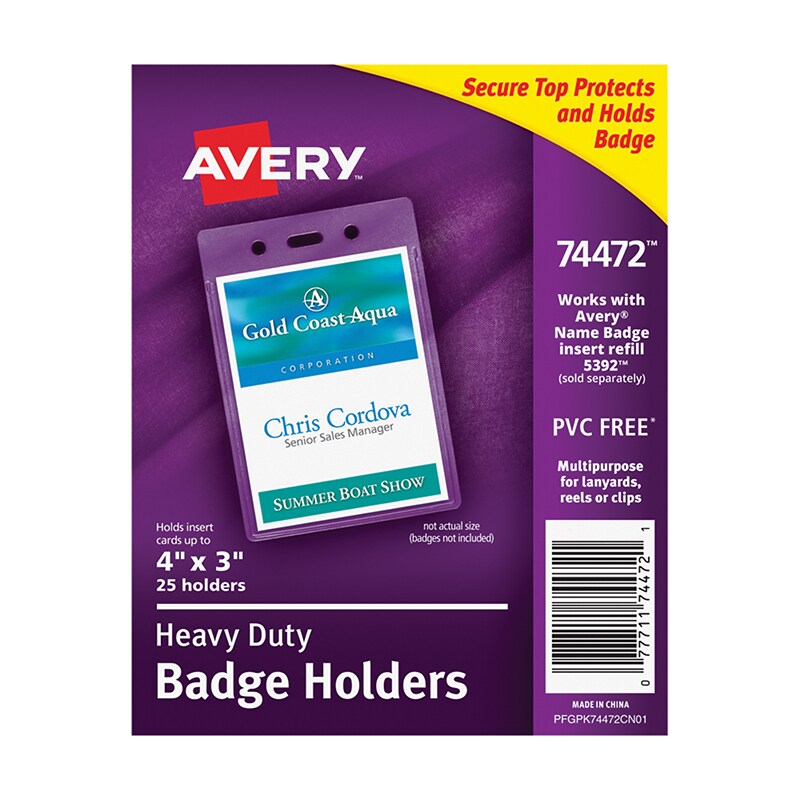 Heavy-Duty Badge Holders, Portrait, 4&#x22; x 3&#x22;, 25 Holders