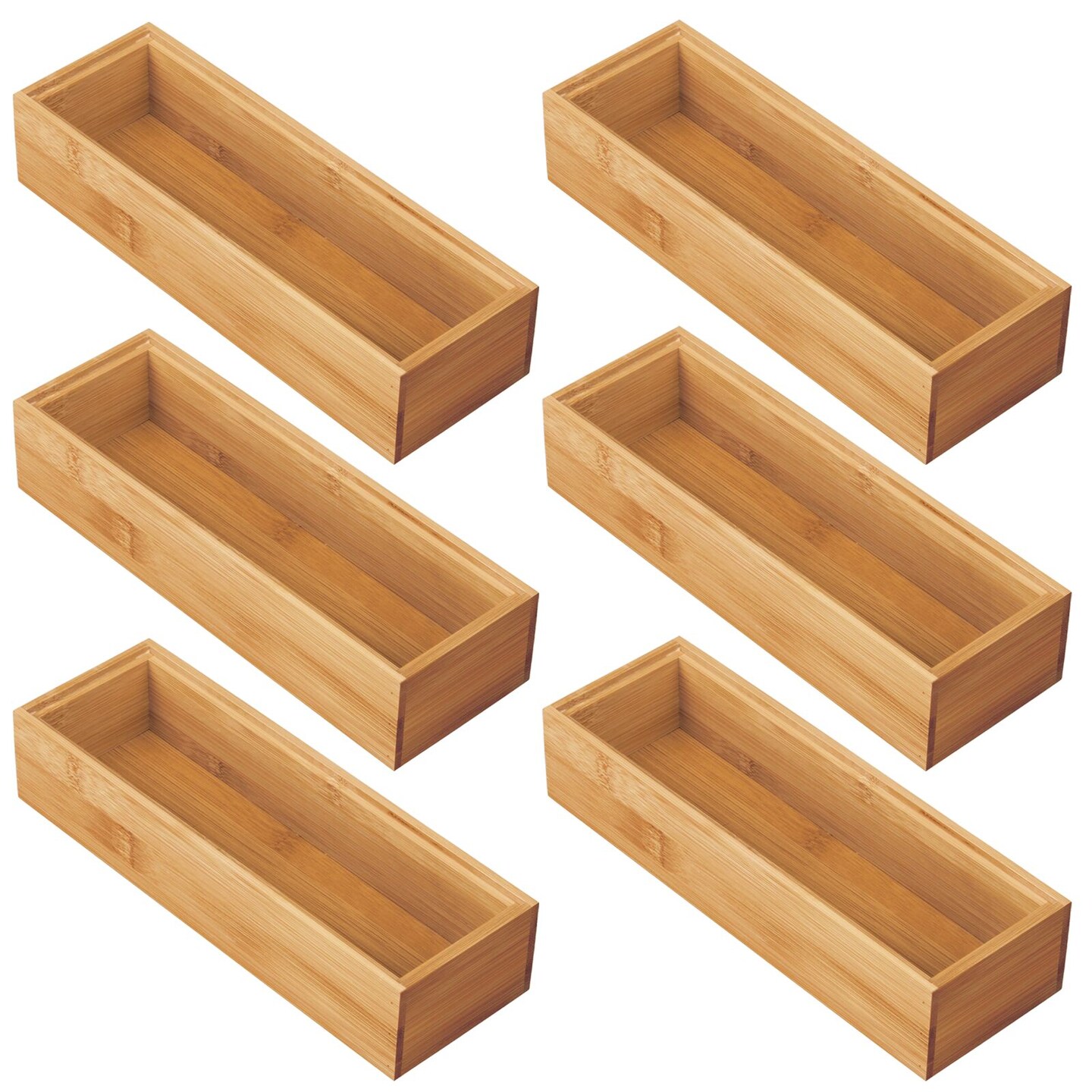 mDesign Wooden Bamboo Office Drawer Organizer Box Tray - 6 Pack - Natural Wood