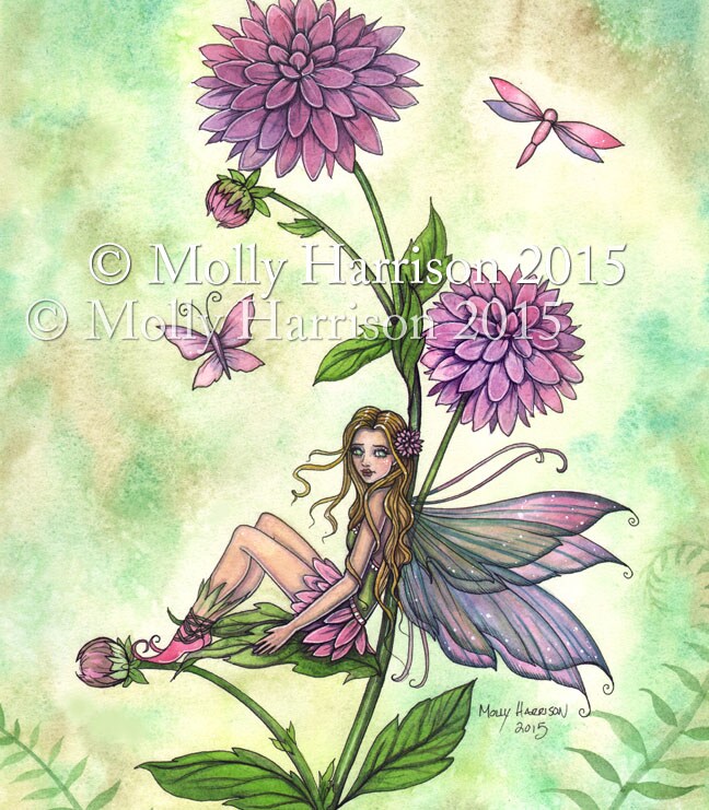 Dahlia Fairy - Flower Fairy Watercolor Fantasy Art Print by Molly ...