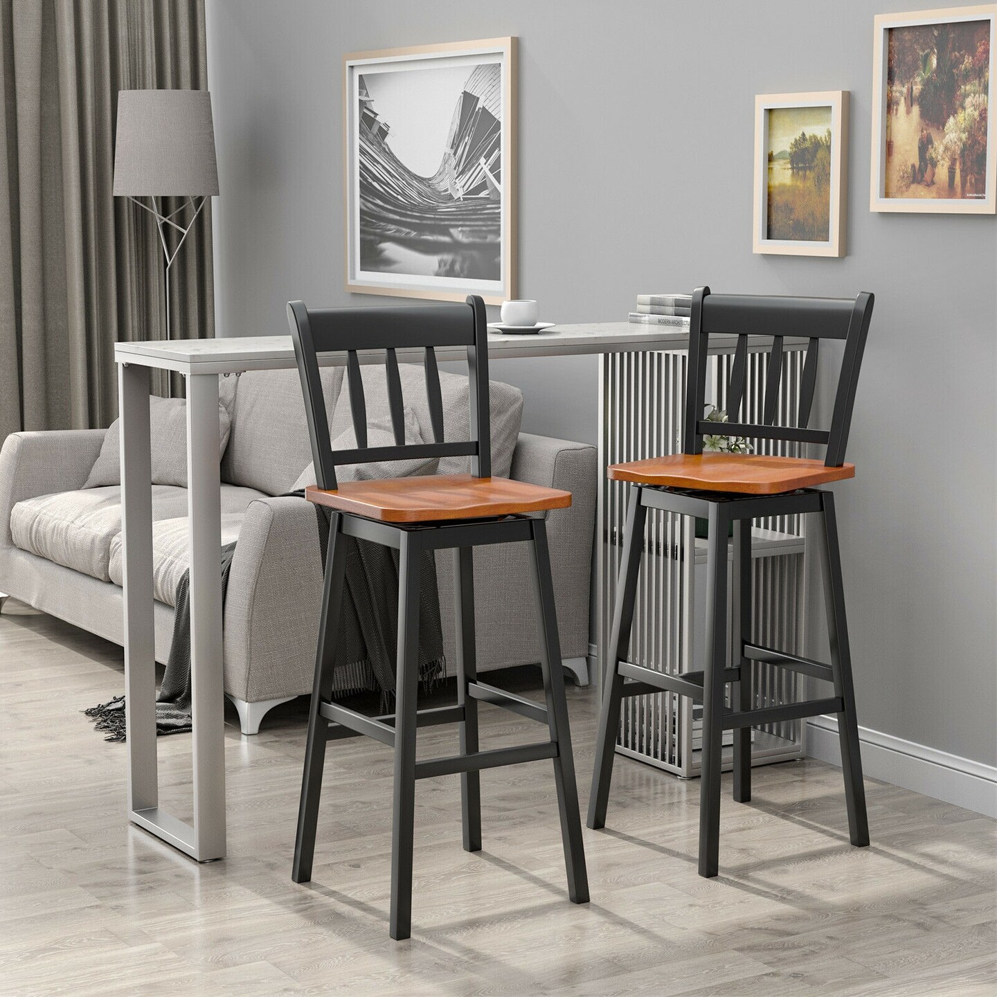 30.5 Inches Set of 2 Swivel Bar Stools with 360&#xB0; Swiveling
