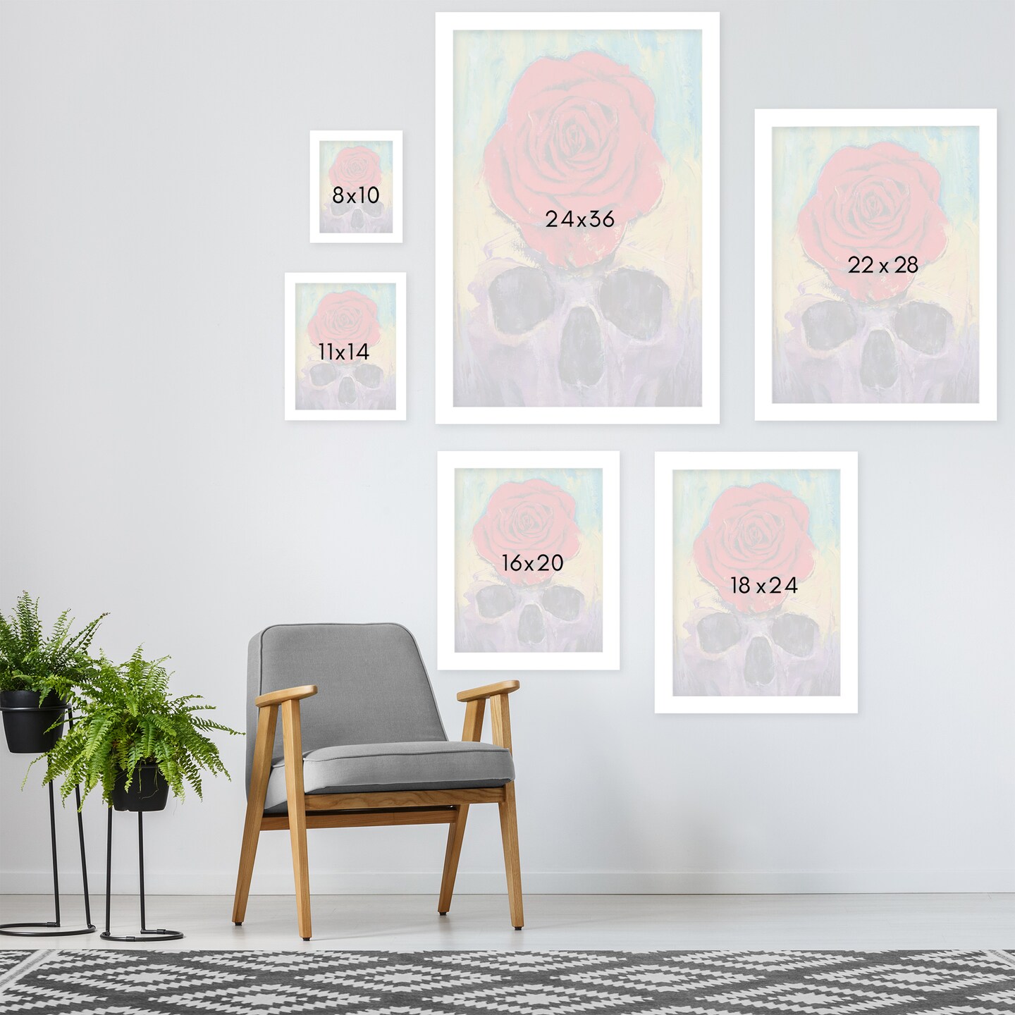 Skull With Red Rose by Michael Creese Frame  - Americanflat