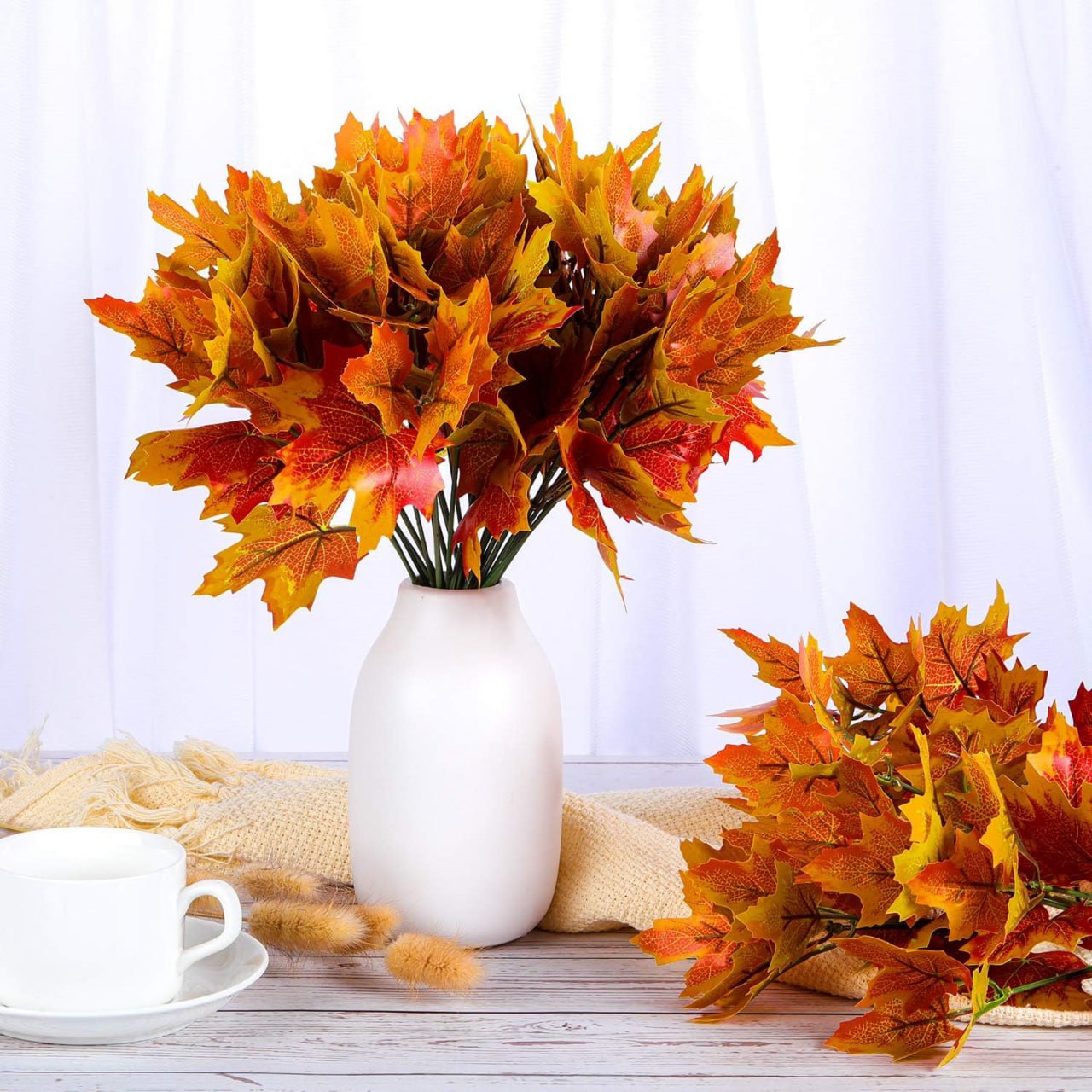 Lot De 5 Tiges De Feuilles D’automne Artificielles – 80 Cm, Orme, Couleur Jaune/marron, Pour Vase, Décoration Intérieure
