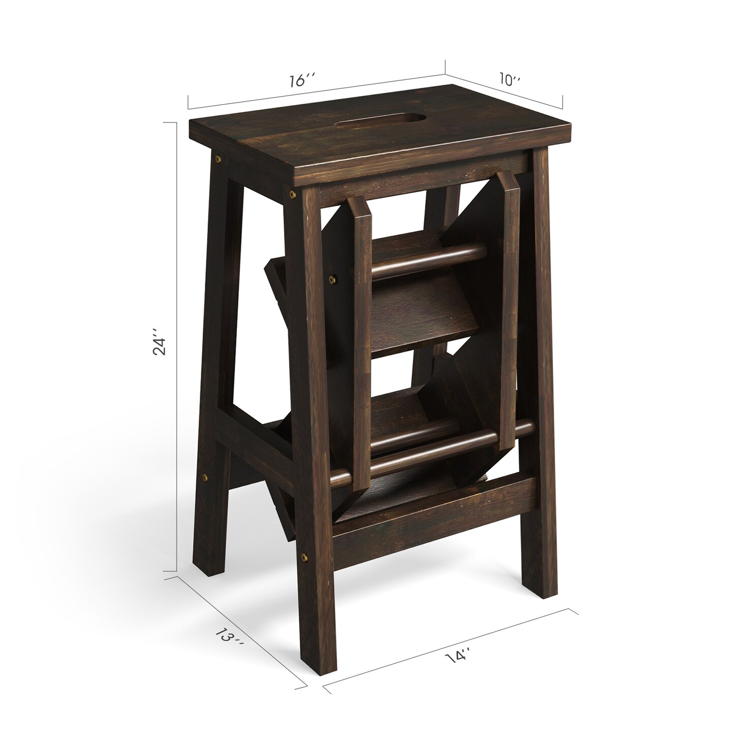 3-in-1 Rubber Wood Step Stool with Handle Anti-Slip Wide Pedals