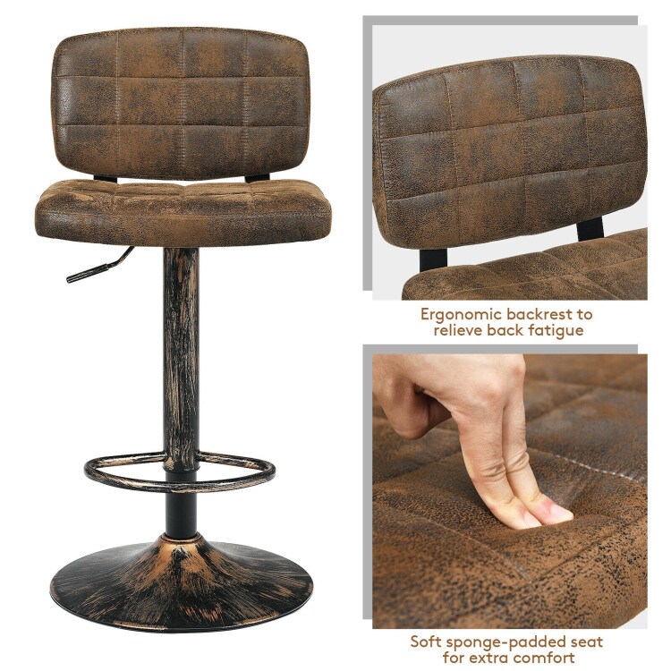 Set of 2 Adjustable Bar Stools Swivel Bar Chairs with Backrest
