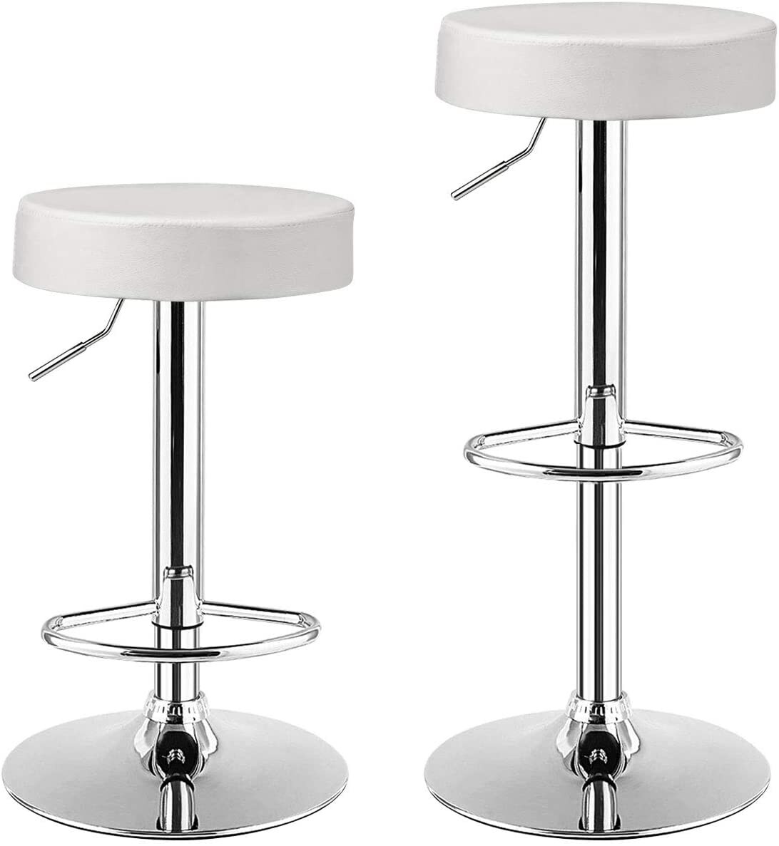 Set of 2 Height Adjustable Swivel Round Bar Stool with Stainless Steel Chrome Base Perfect for Seating in Any Room
