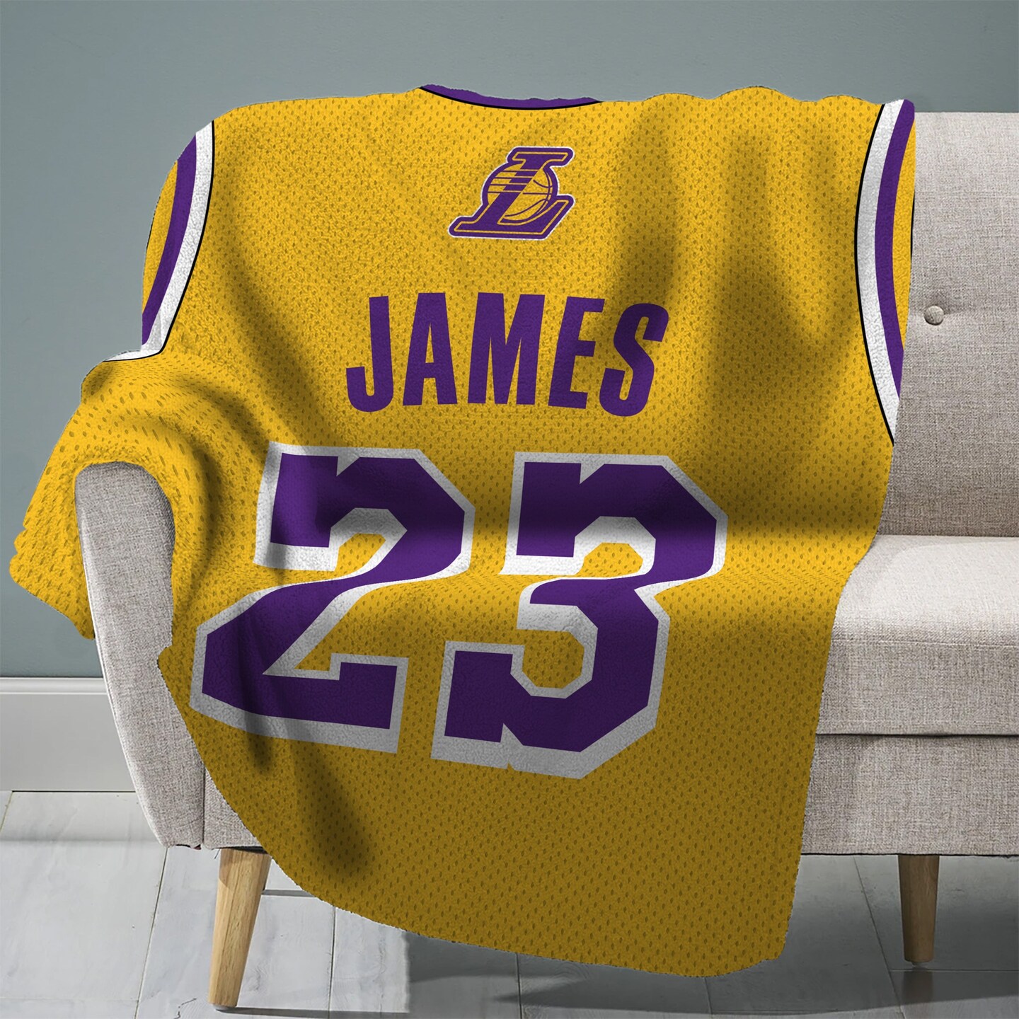 Sleep Squad Los Angeles Lakers LeBron James 60” x 80” Raschel Plush Jersey #23 Basketball Blanket