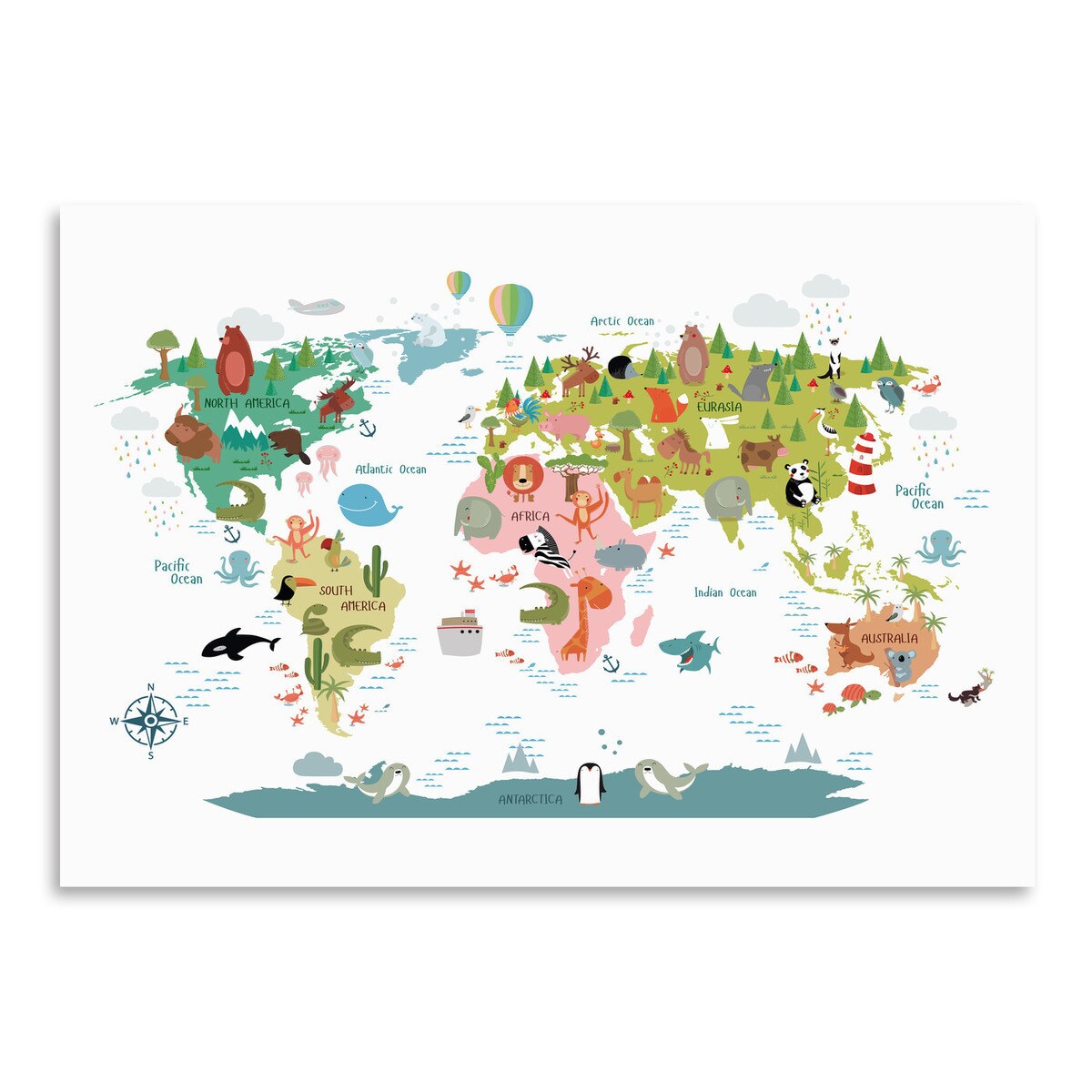 Animals of the World Map Poster