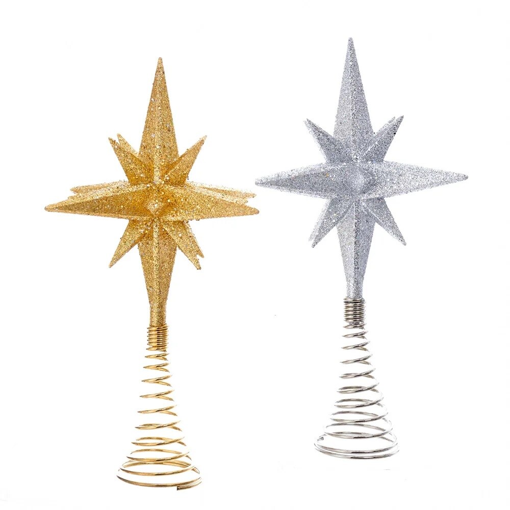 KSA 8.5&#x22; Gold and Silver Polaris Star Christmas Tree Topper, Unlit