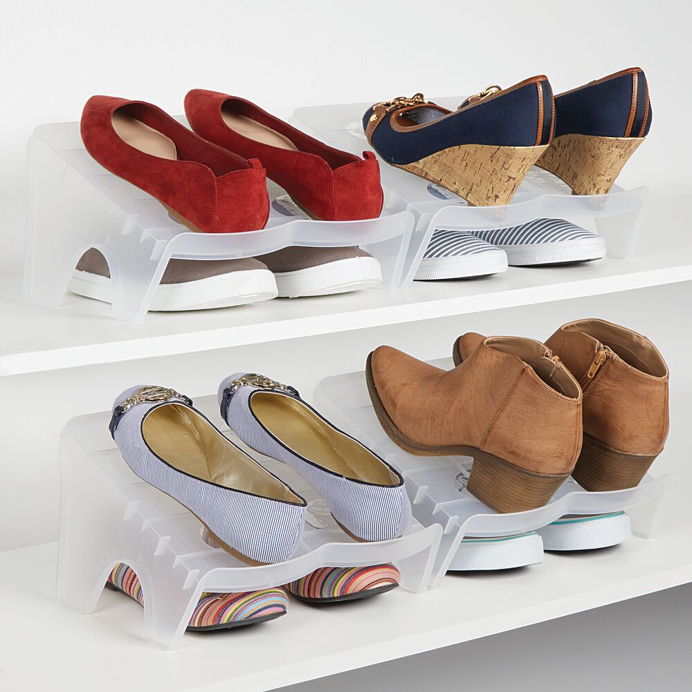 mDesign Plastic Double Shoe Slot Stacker, Space-Saver - 8 Pack