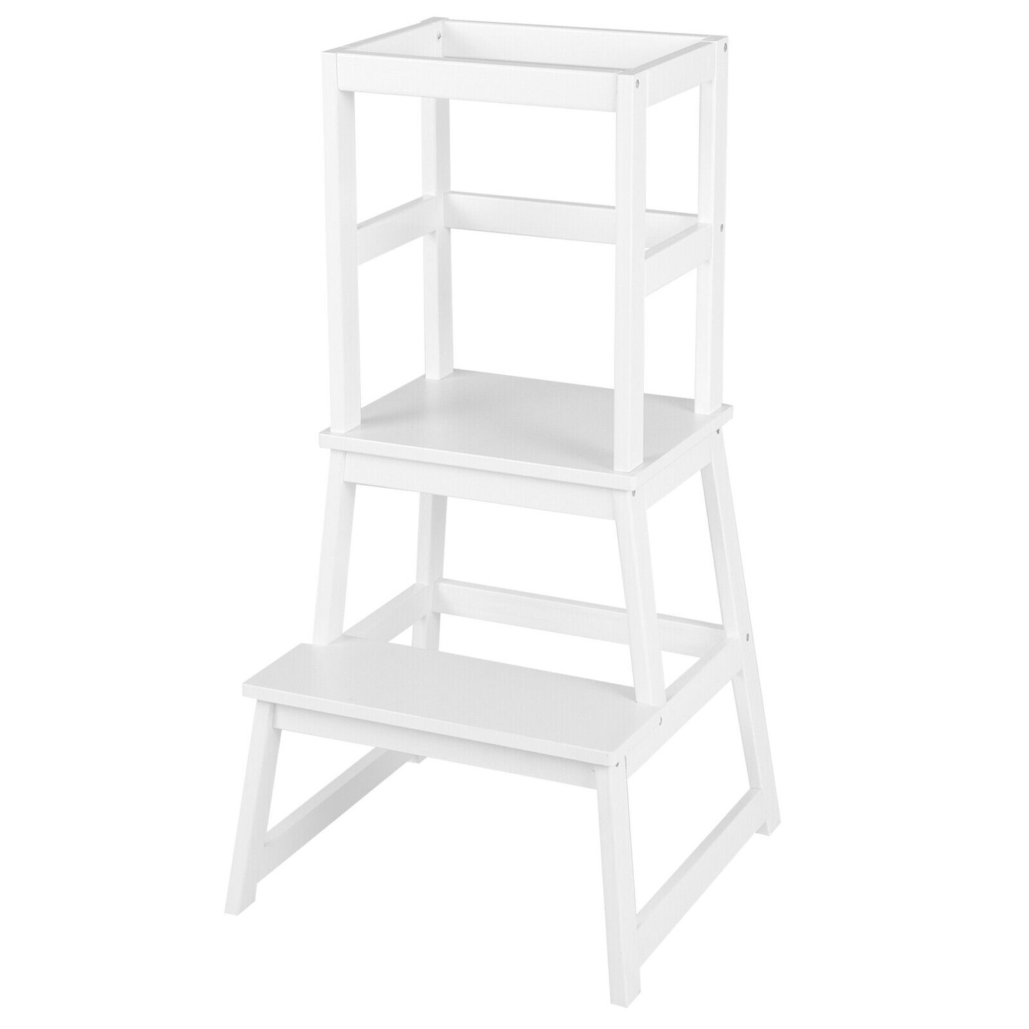 2-in-1 Multifunctional Wooden Kids Step Stool with Safety Guardrail and Wide Platform