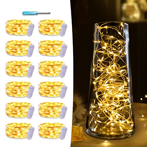 Gladpaws Fairy Lights,12 Pack LED Fairy Lights Battery Operated,7 Feet 20 LED Flexible Firefly Mason Jar Lights Mini String Lights for DIY Wedding Party Bedroom Christmas Decoration (Warm White)