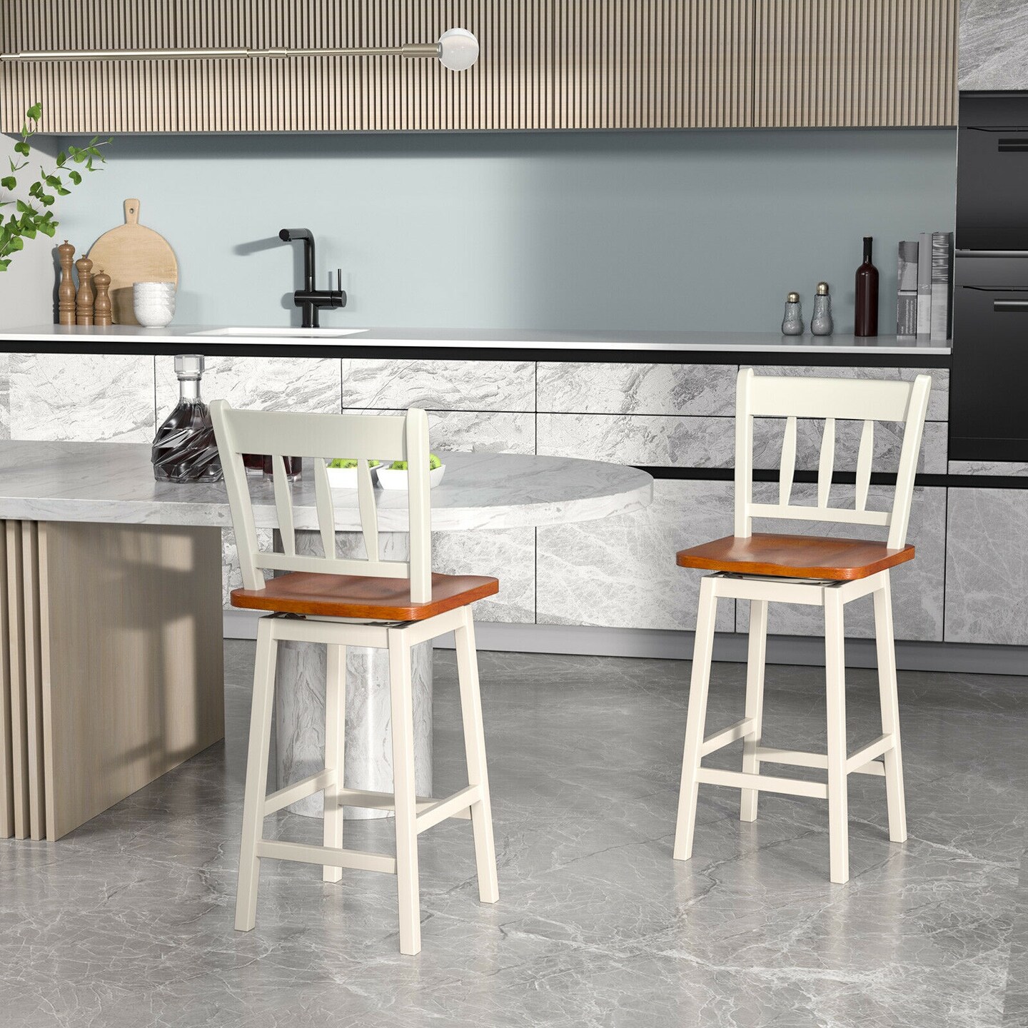 Set of 2 Swivel Bar Stools with 360° Swiveling and High Backrest