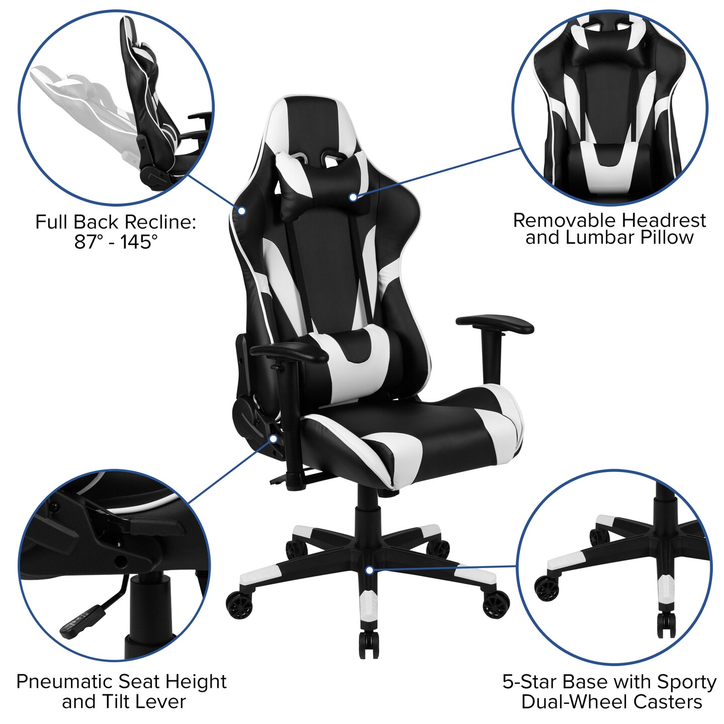 Emma and Oliver Gaming Bundle-Desk, Cup Holder/Headphone Hook & Reclining Chair