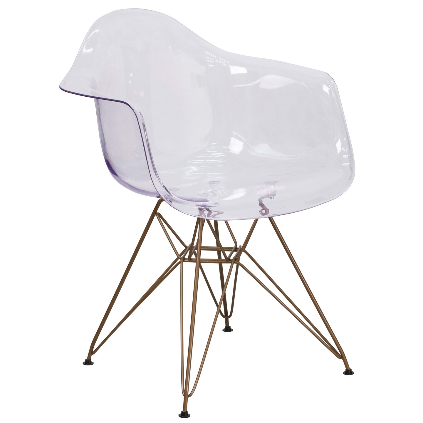 Emma and Oliver Transparent Side Chair with Arms and Gold Base