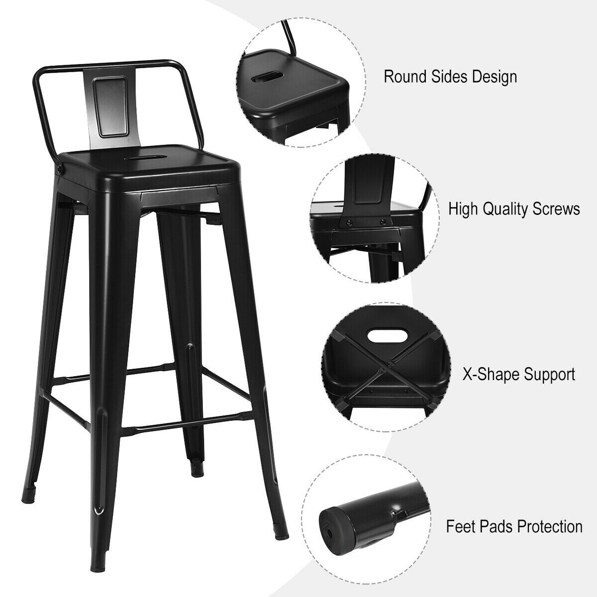 Set of 4 Metal Counter Height Dining Chairs with Low Back and Rubber Feet Suitable to Any Space