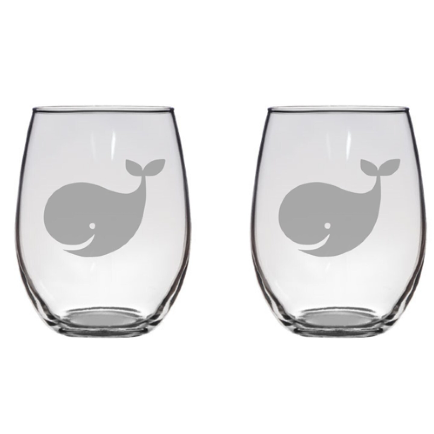 Cute Whale Etched Stemless Wine Glasses Free Personalization