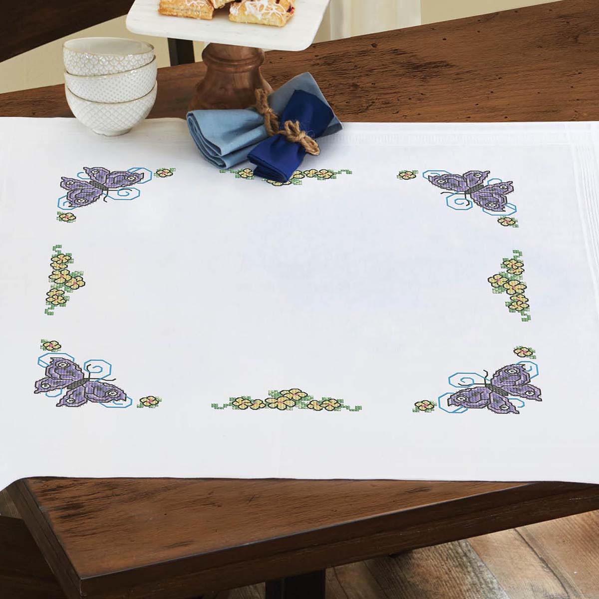 Nob Hill  Butterfly Table Topper Stamped Cross-Stitch