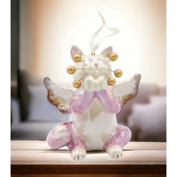 kevinsgiftshoppe Ceramic Whisker Cat Angel Ornament Large Home Decor Religious Decor Religious Gift Church Decor