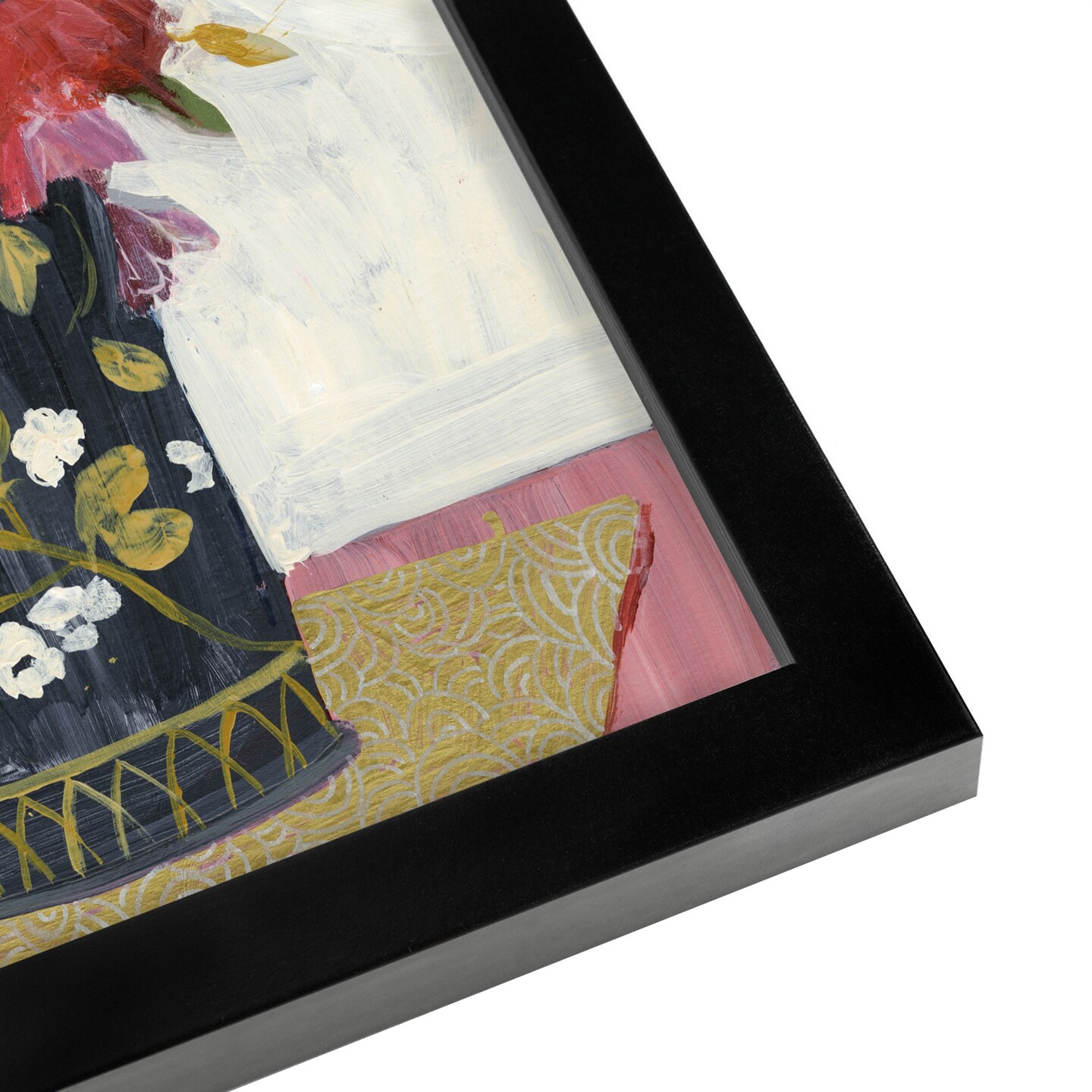 Asian Floral Gold Mat by Sharon Montgomery Black Framed Wall Art - Americanflat