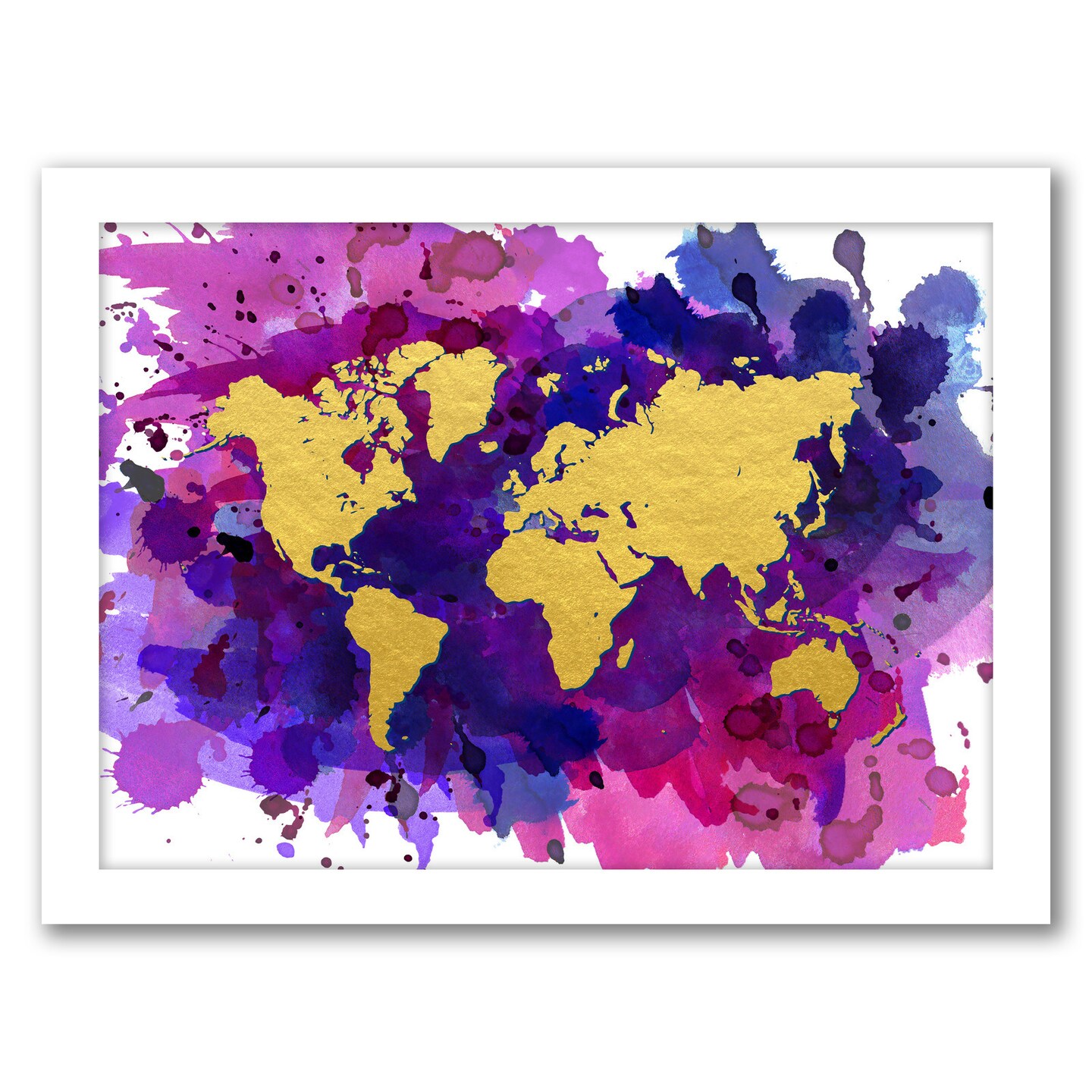 Pop Of Color Gold Watercolor World Map by Samantha Ranlet Frame 