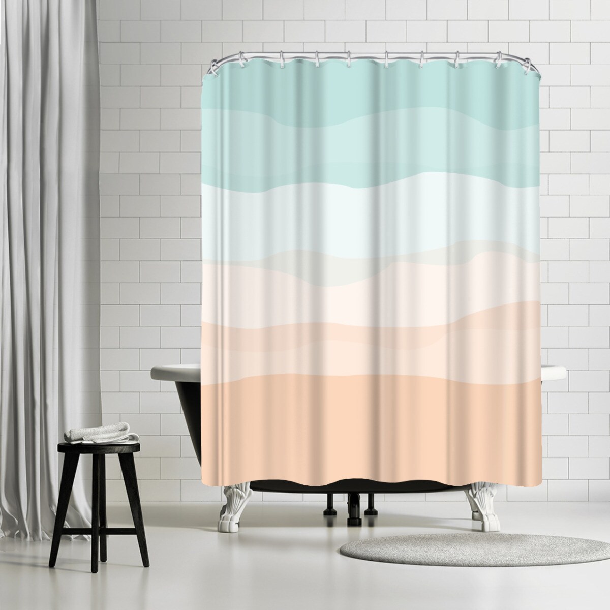 Peach and deals grey shower curtain