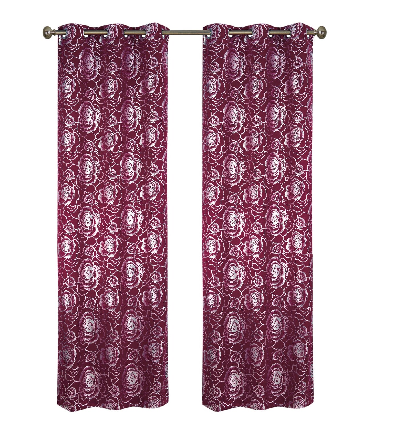 Floral Metallic  Blackout Thermal Grommet Curtain Panels (Set of 2)