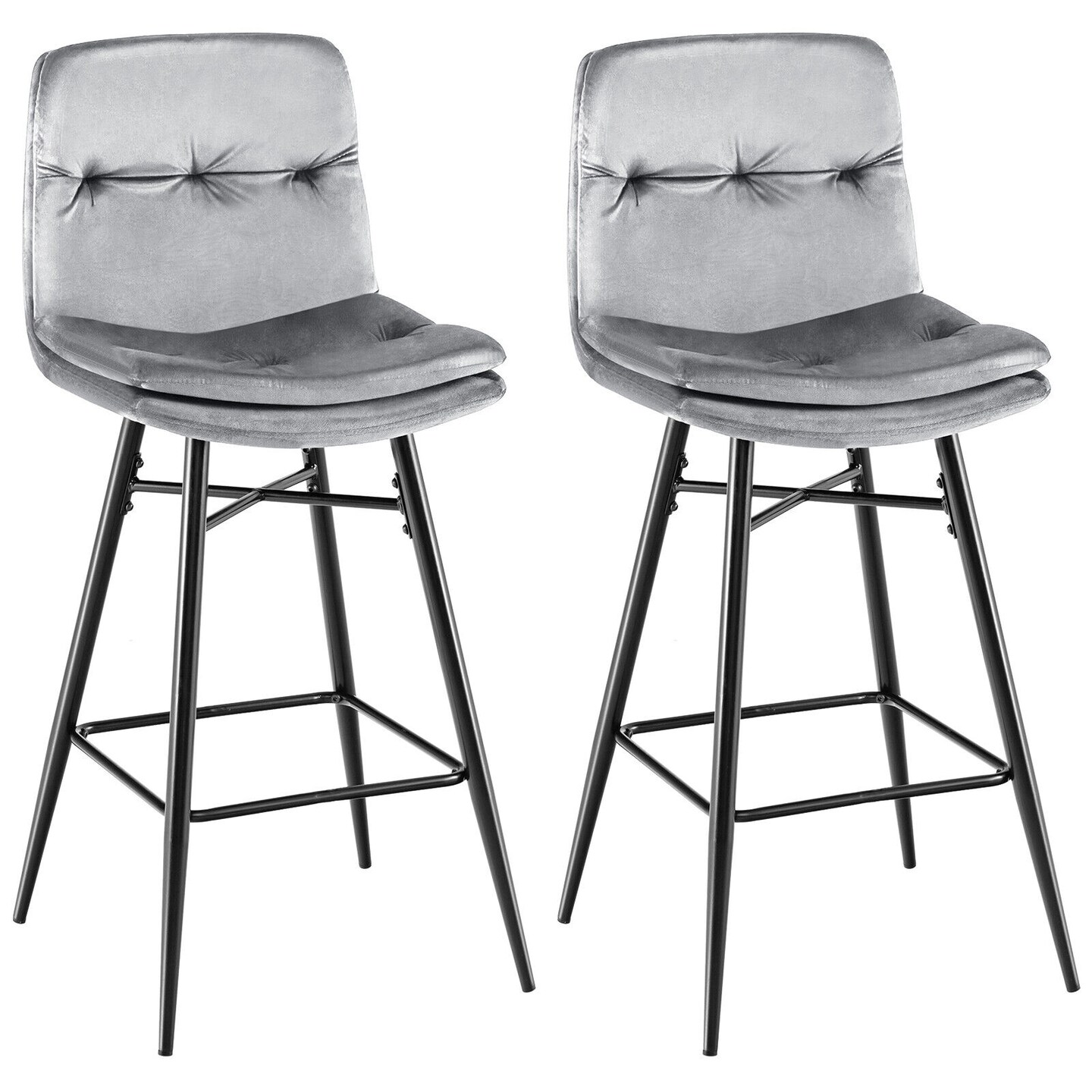 29 Inch Velvet Bar Stools Set with Tufted Back and Footrests Set