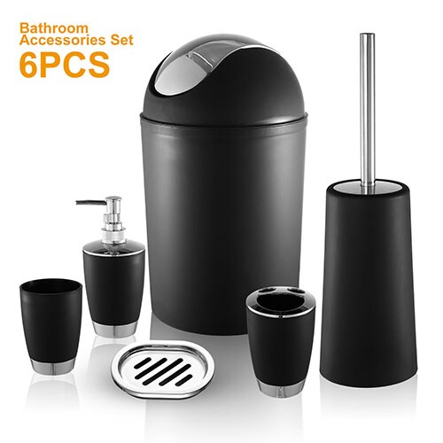 Eggracks 6 Pcs Bathroom Accessories Set including Soap Dispenser | Toothbrush Holder | Tumbler | Soap Dish | Toilet Cleaning Brush and Trash Can