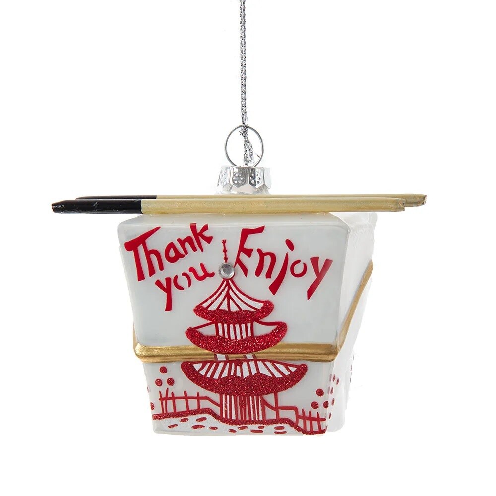 KSA Pack of 6 Red and White Chinese Take Out Box Christmas Ornaments 3.75&#x22;