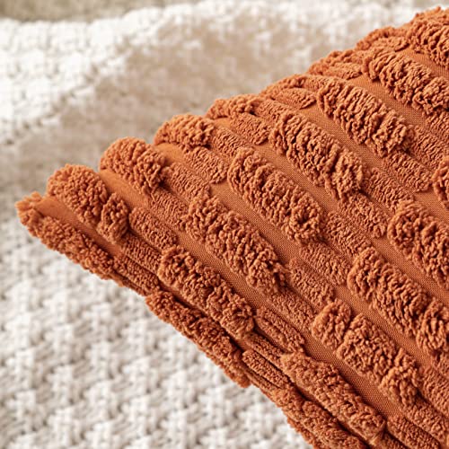 MIULEE Pack of 2 Corduroy Decorative Fall Throw Pillow Covers 18x18 Inch Soft Boho Striped Pillow Covers Modern Farmhouse Home Decor for Sofa Living Room Couch Bed Rust